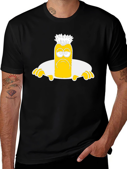 Camiseta Negra con Diseño de Personaje Amarilla Triste