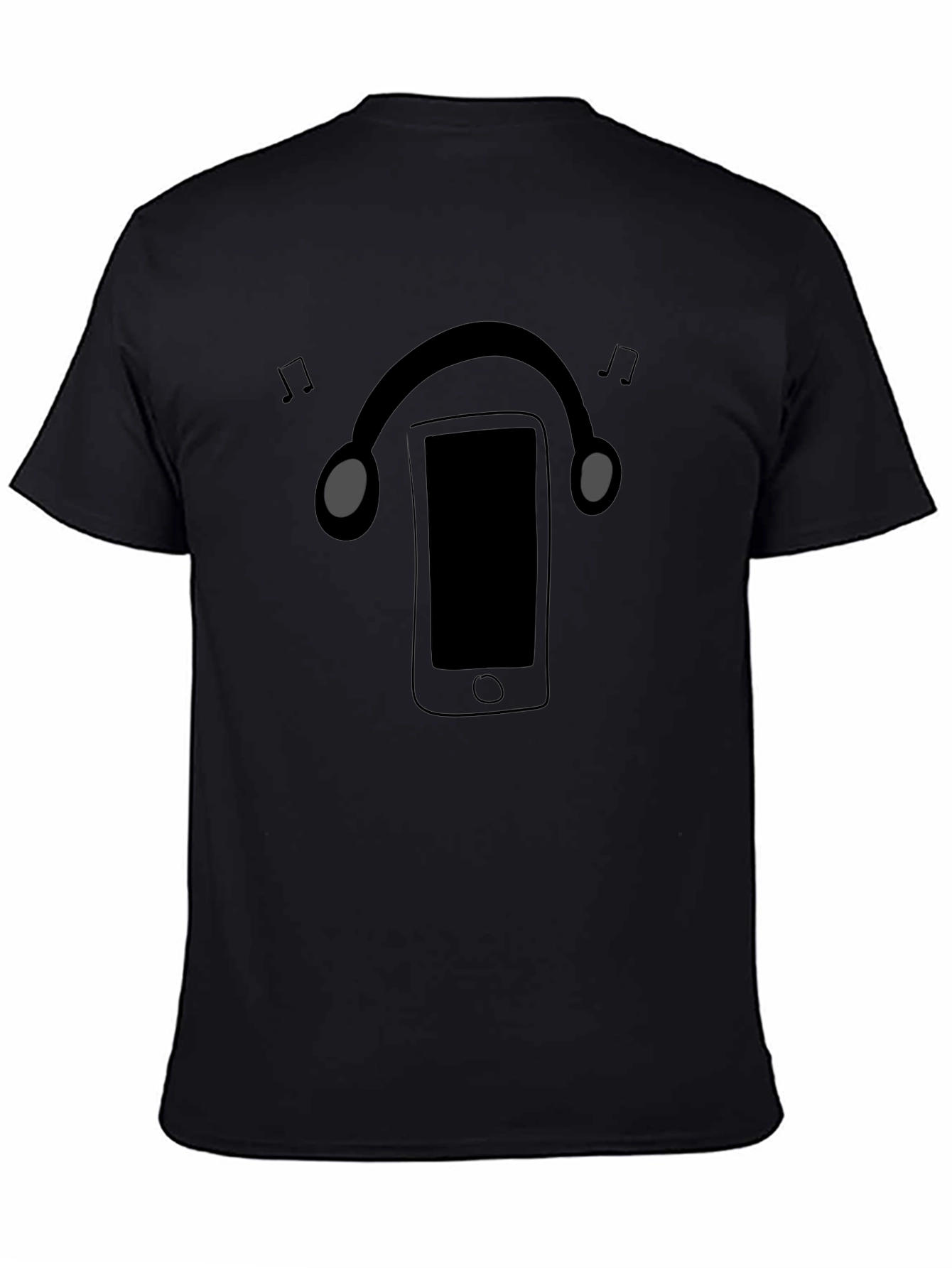 Camiseta Negra con Diseño de Audífonos y Música