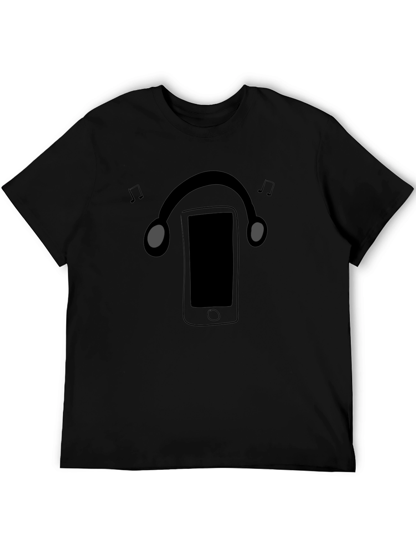 Camiseta Negra con Diseño de Audífonos y Música