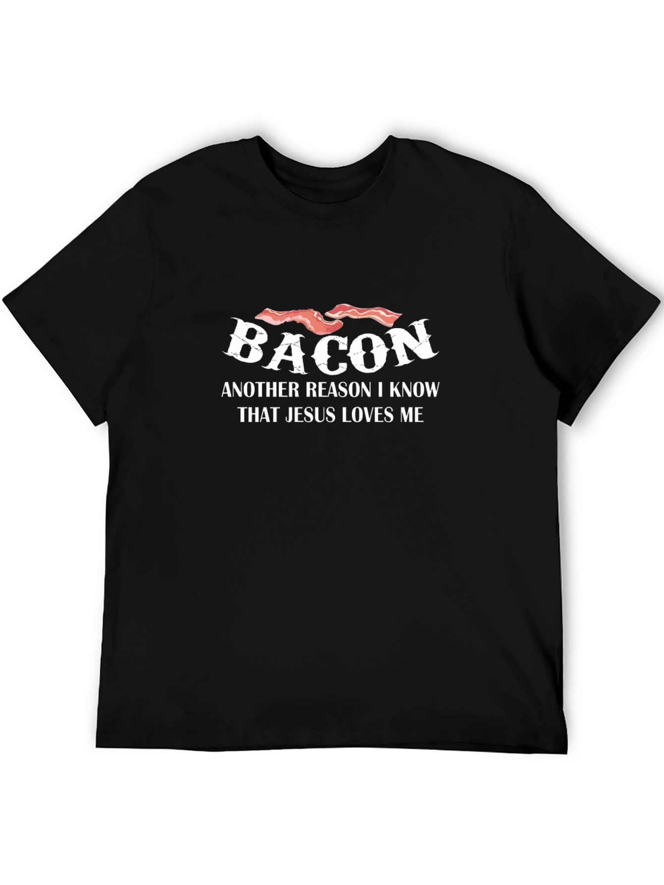 Camiseta Negra con Diseño de Bacon y Mensaje Religioso