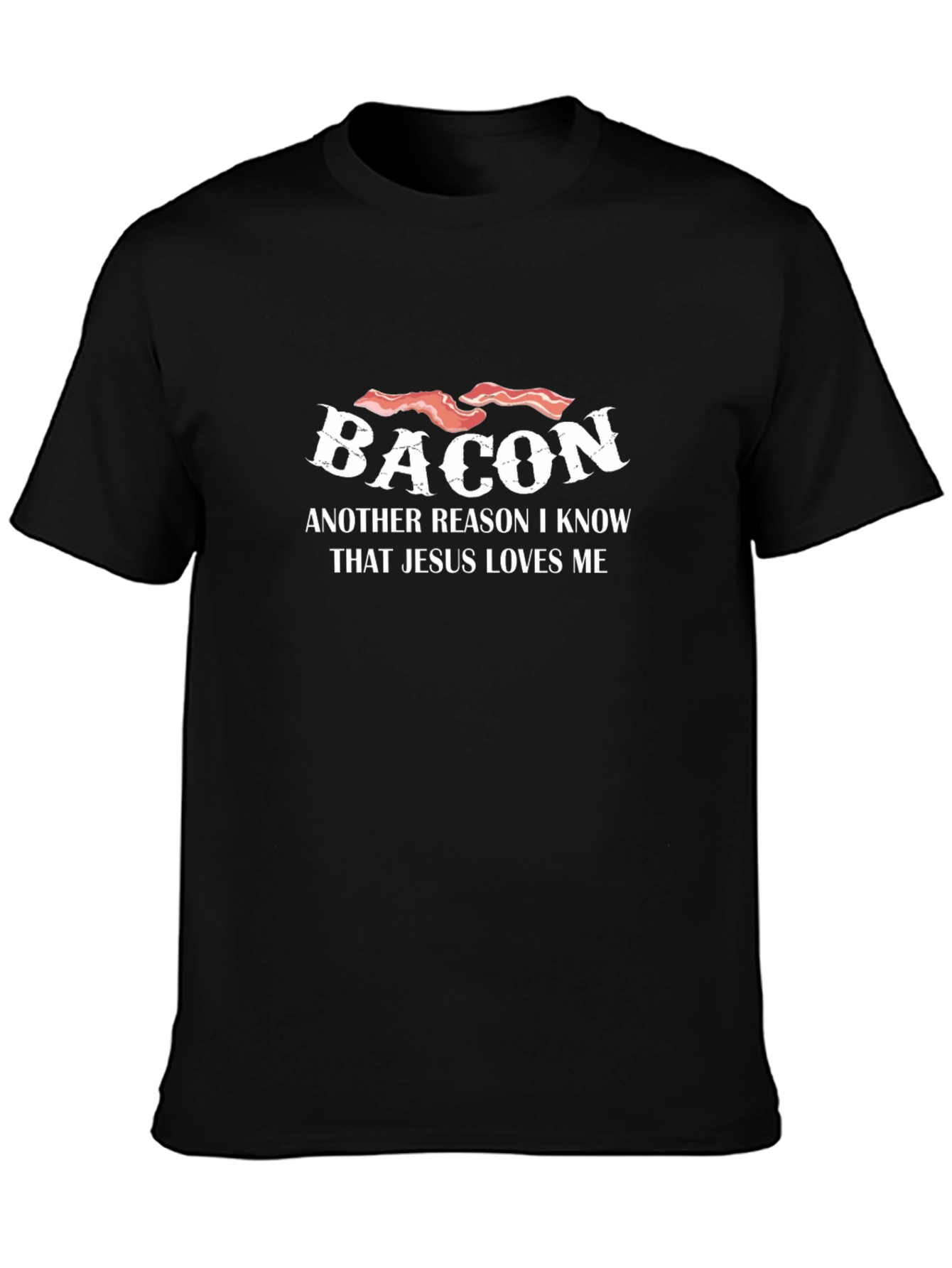 Camiseta Negra con Diseño de Bacon y Mensaje Religioso