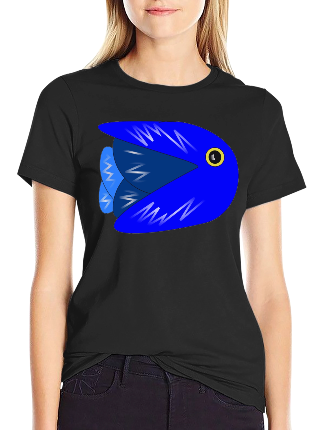 Camiseta Negra con Diseño de Pez Azul