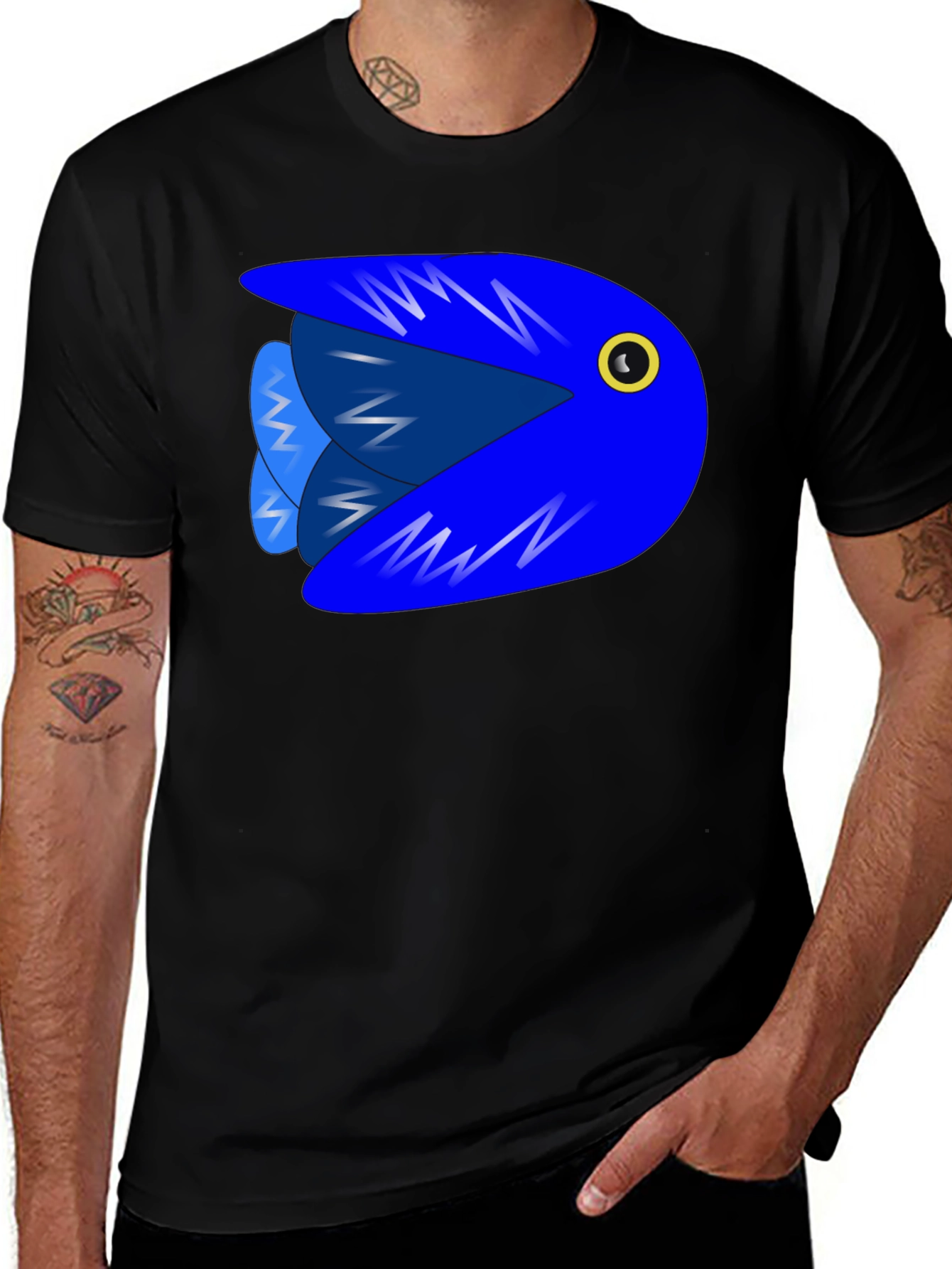 Camiseta Negra con Diseño de Pez Azul