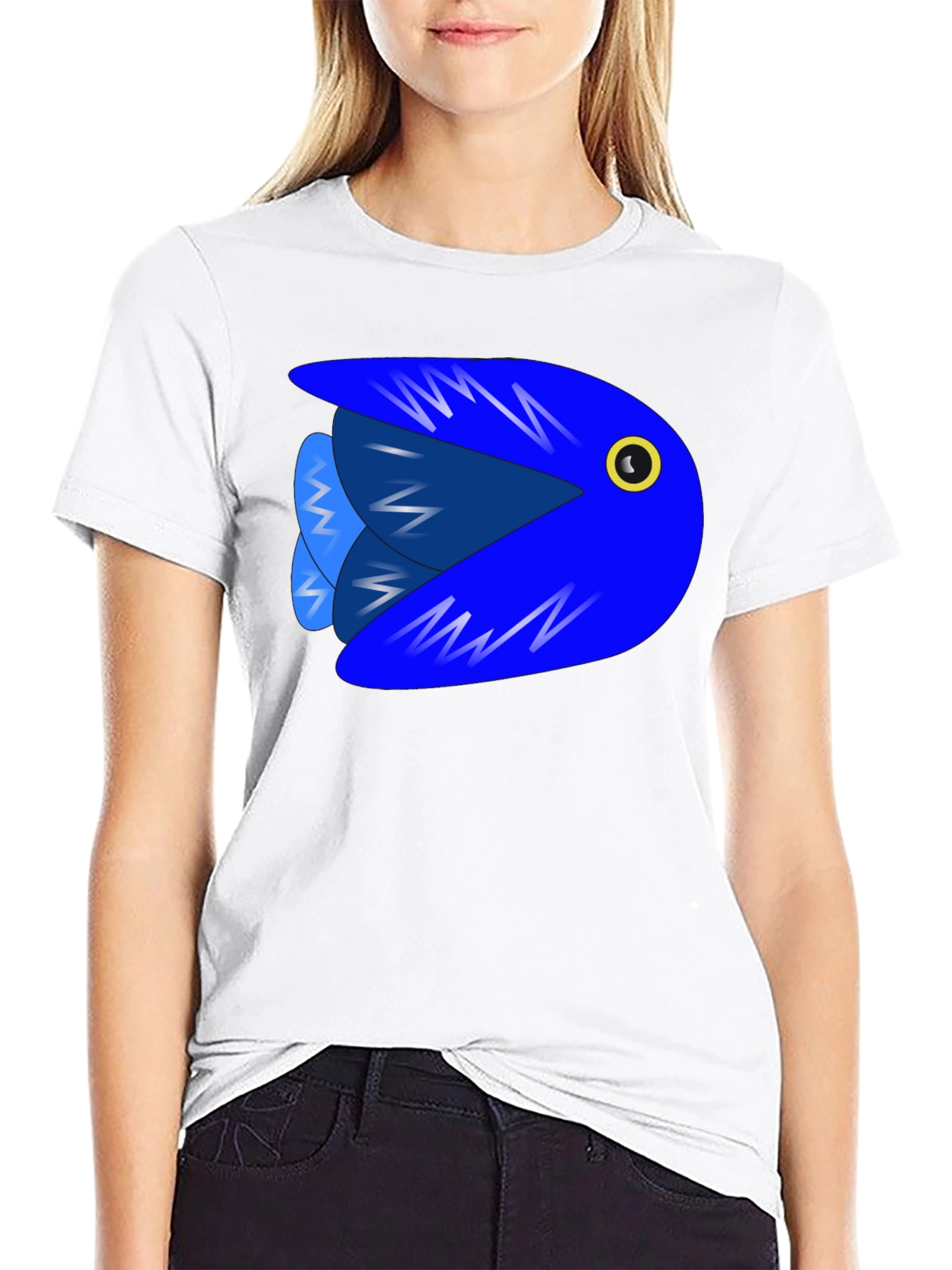 Camiseta Negra con Diseño de Pez Azul