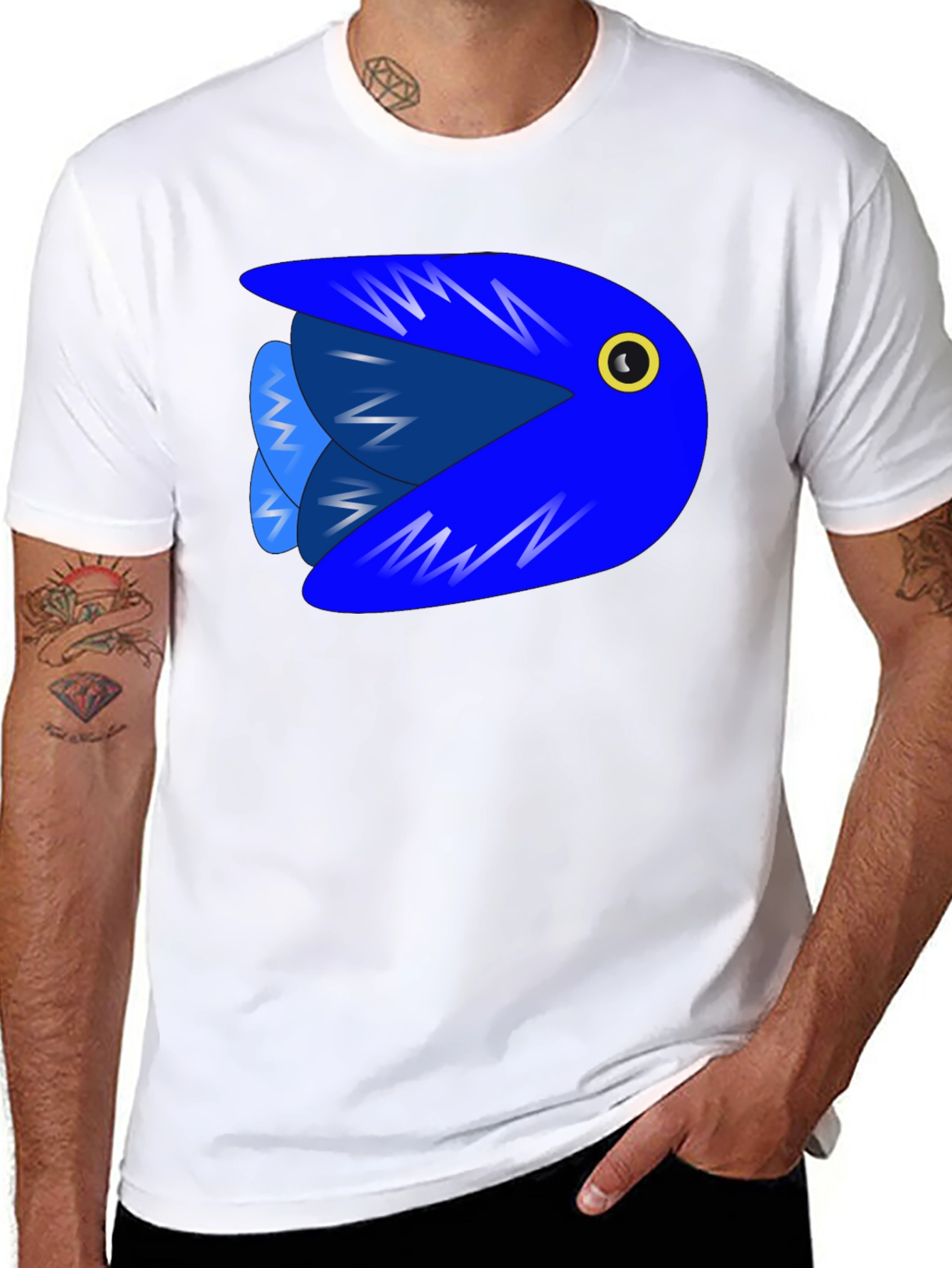 Camiseta Negra con Diseño de Pez Azul