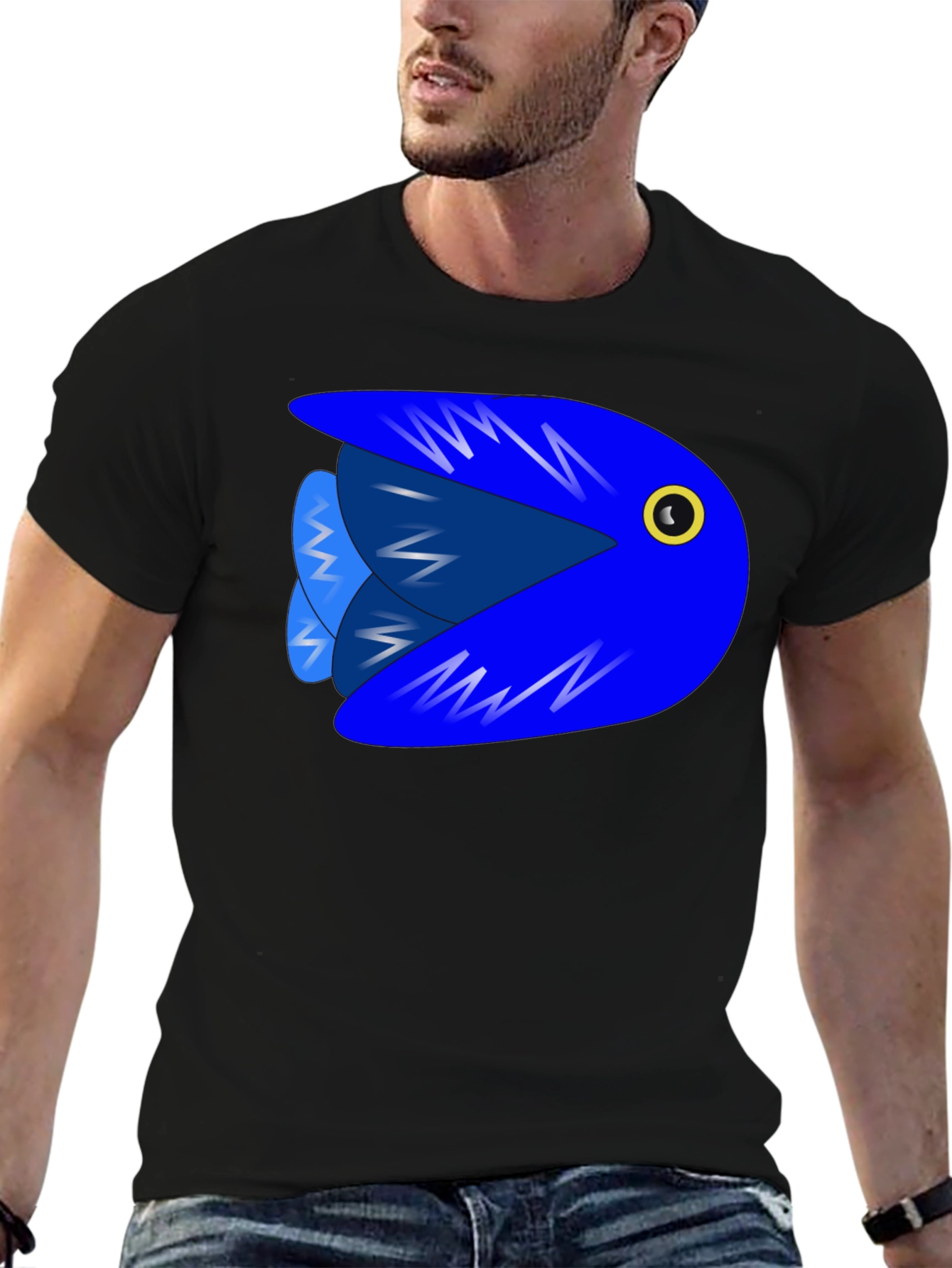 Camiseta Negra con Diseño de Pez Azul