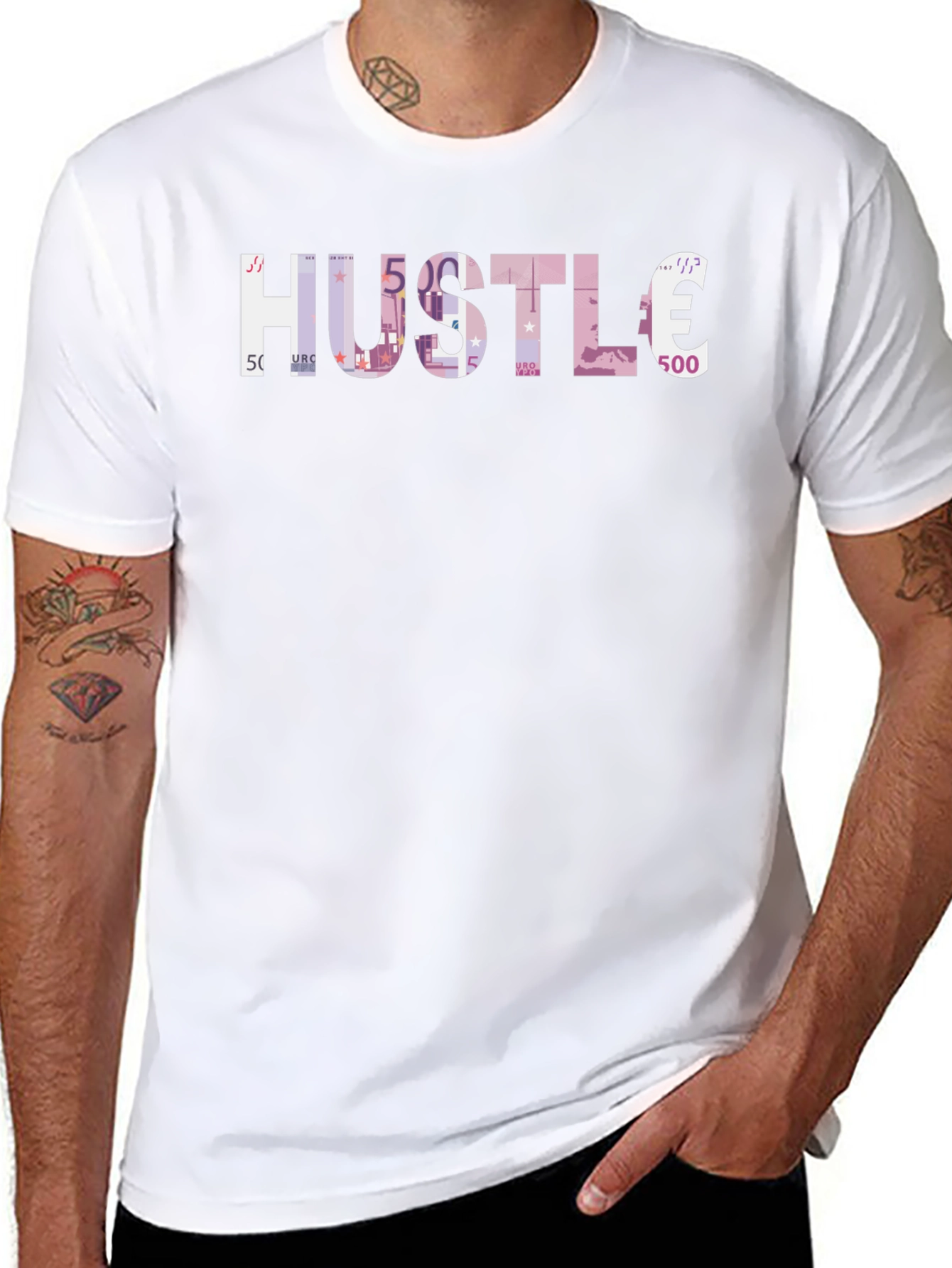 Camiseta Negra Hustle Euros Estampado