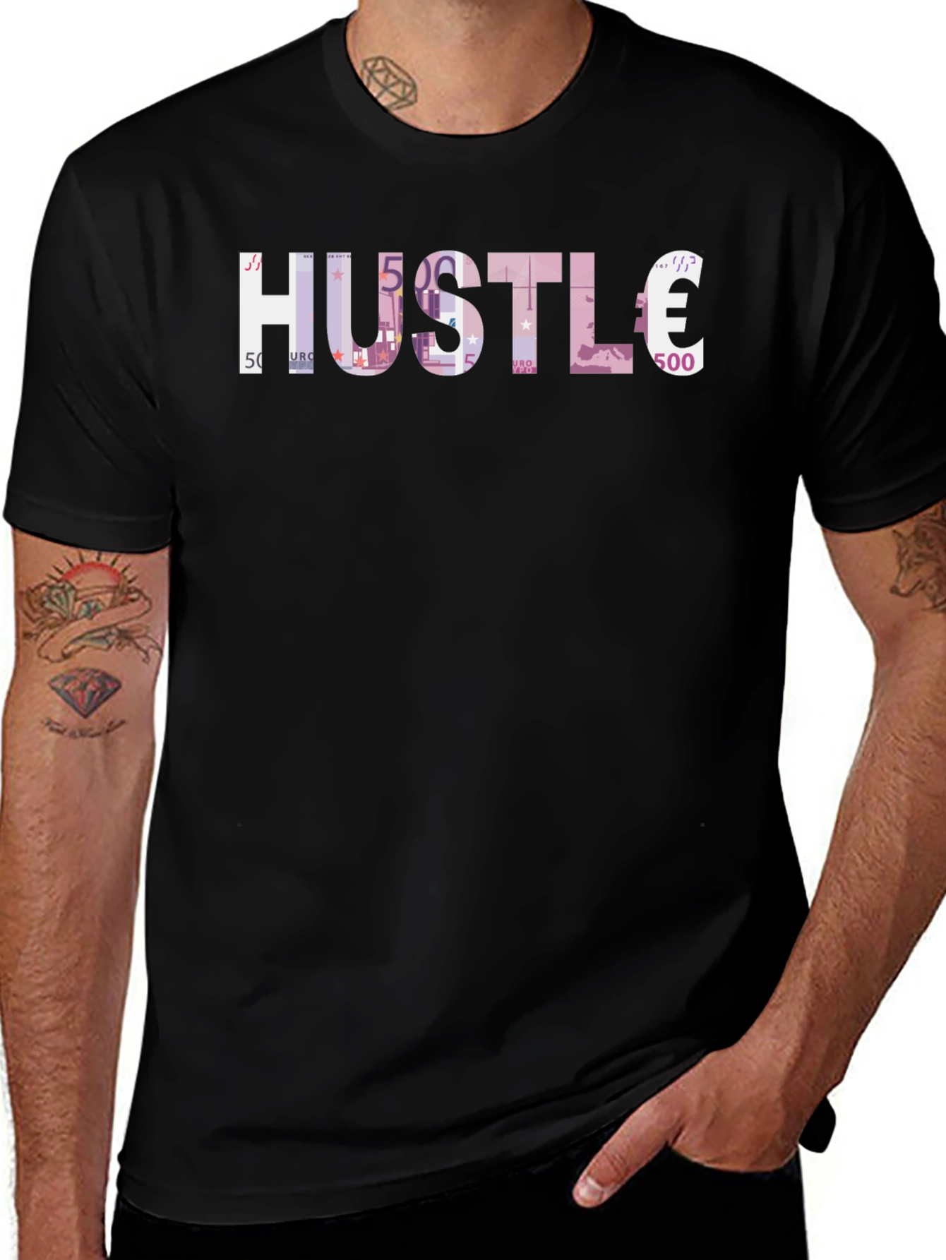 Camiseta Negra Hustle Euros Estampado