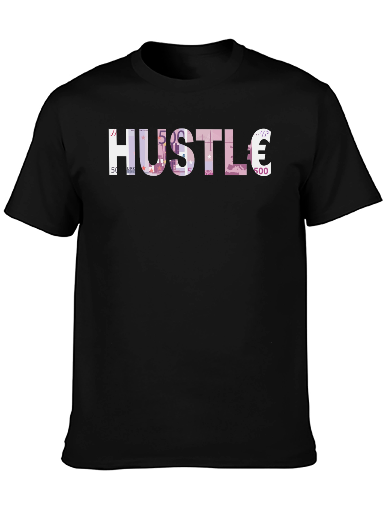 Camiseta Negra Hustle Euros Estampado