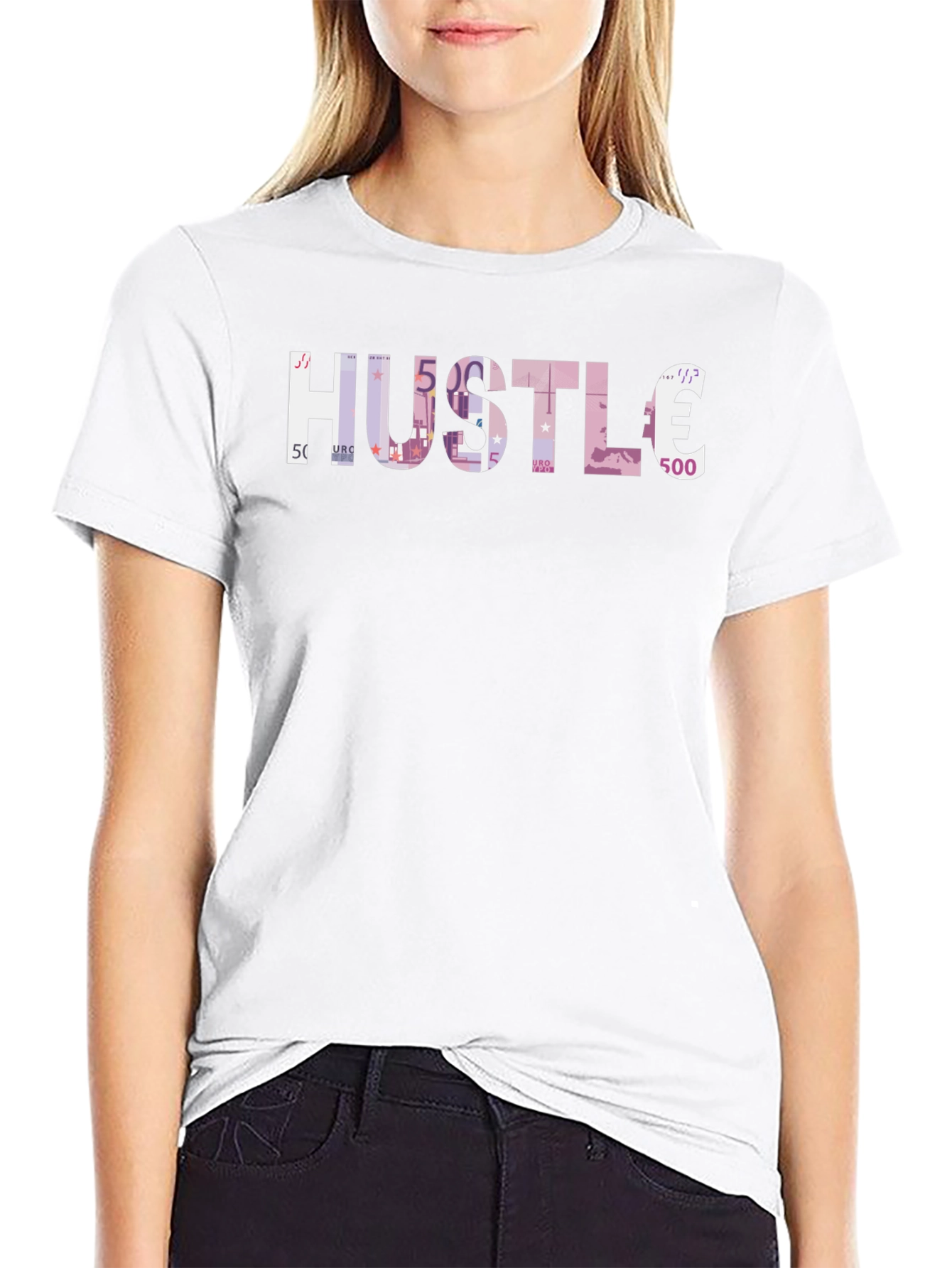 Camiseta Negra Hustle Euros Estampado