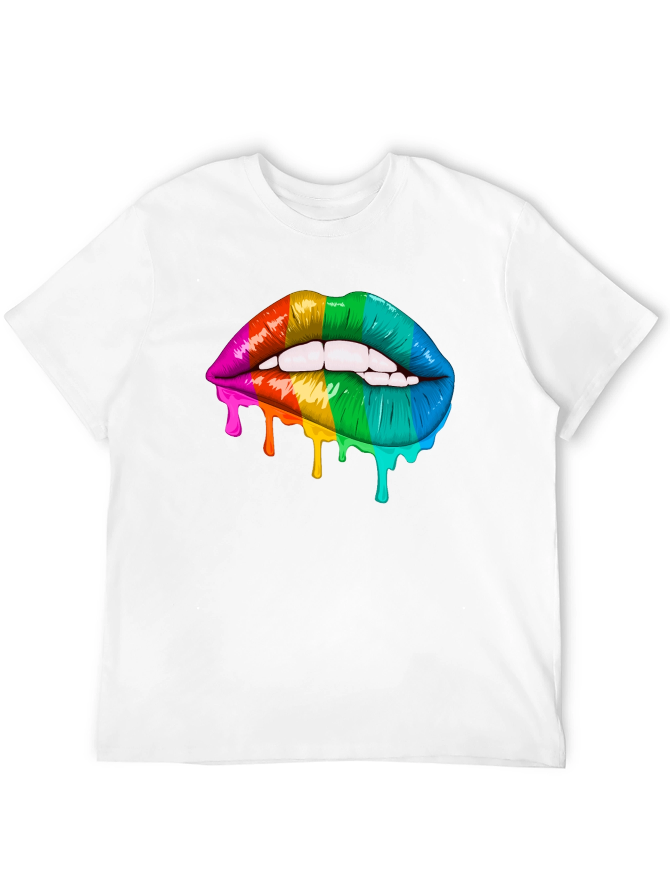 Camiseta Negra Unisex con Labios de Arcoíris