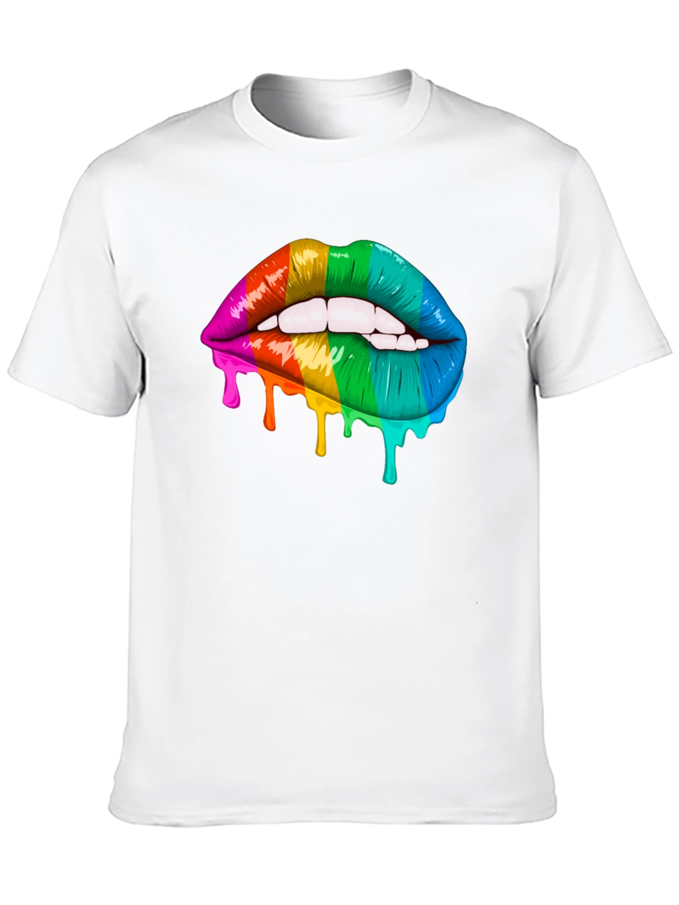 Camiseta Negra Unisex con Labios de Arcoíris