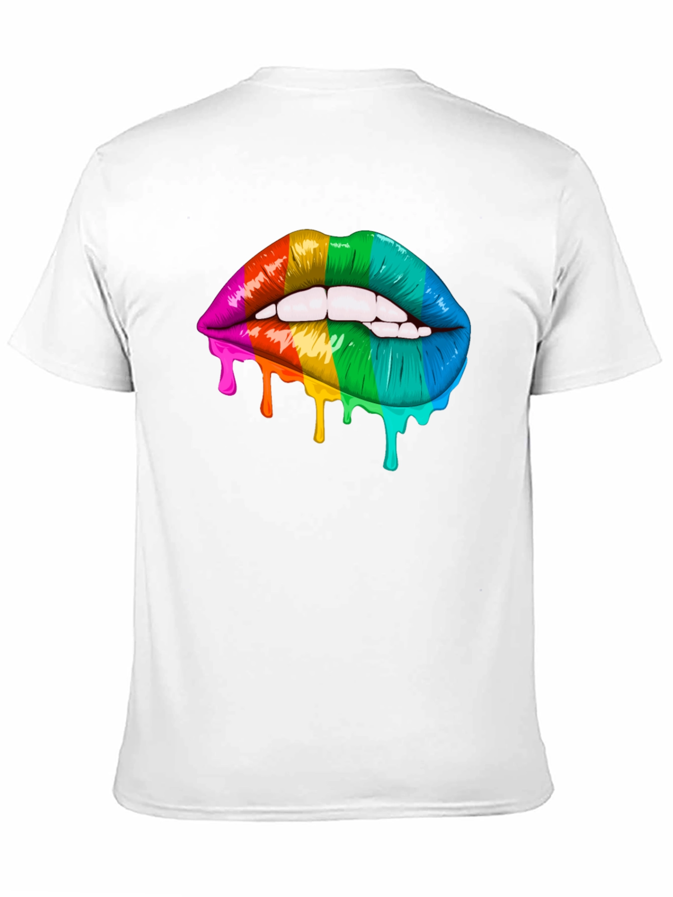 Camiseta Negra Unisex con Labios de Arcoíris