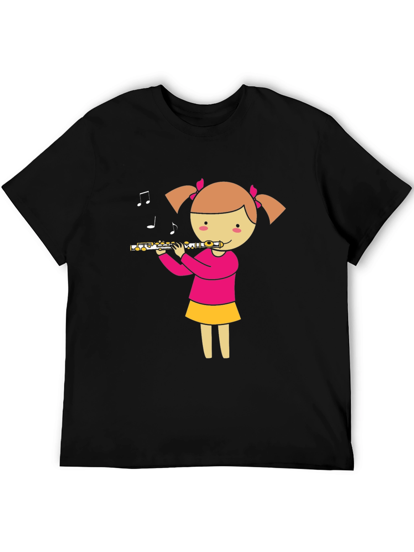 Camiseta Negra con Diseño de Niña Flautista
