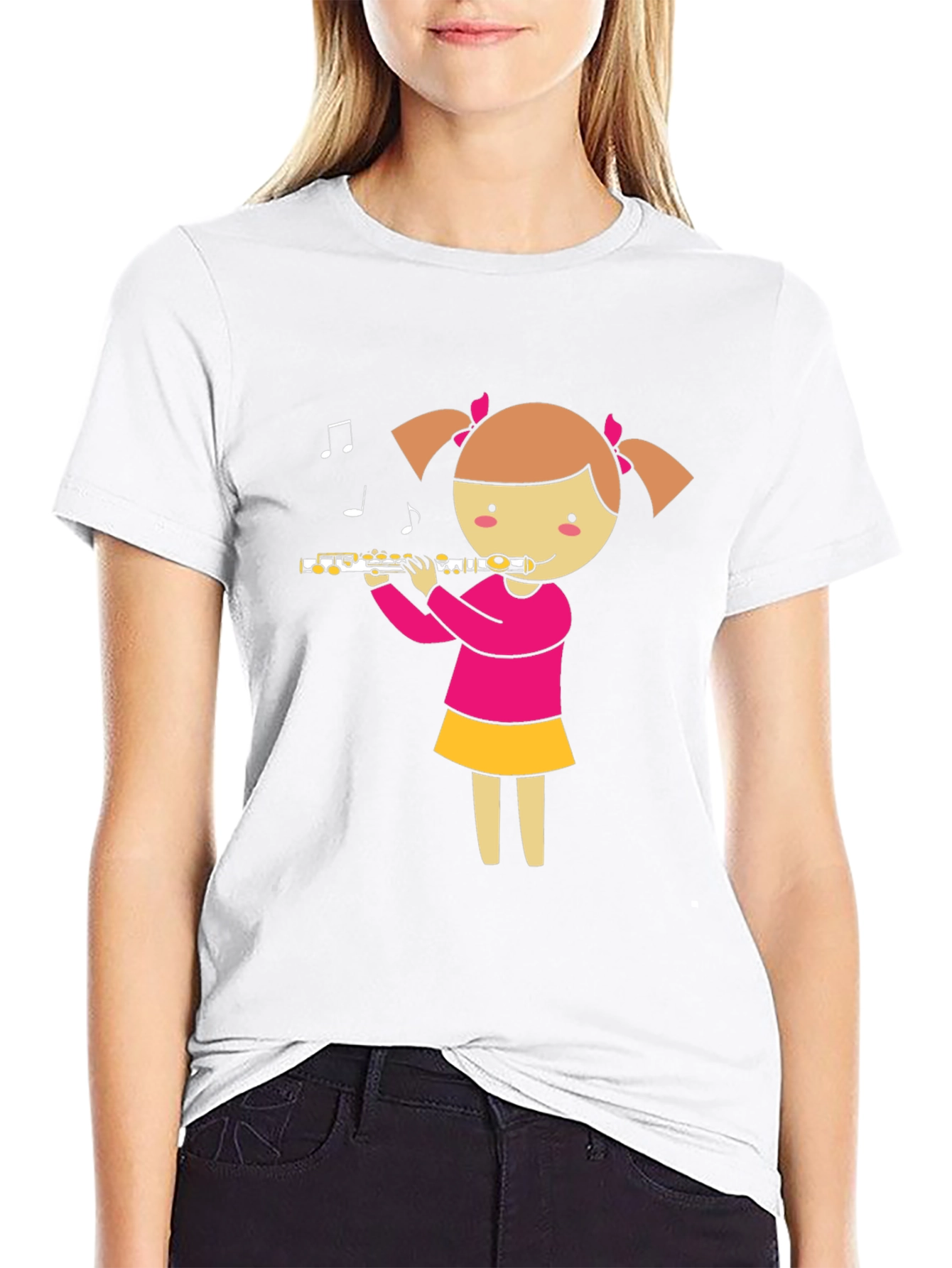 Camiseta Negra con Diseño de Niña Flautista