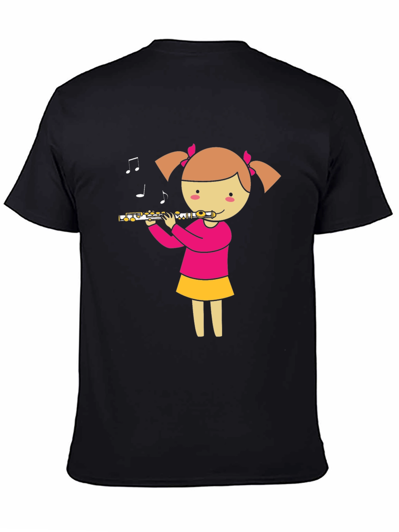 Camiseta Negra con Diseño de Niña Flautista
