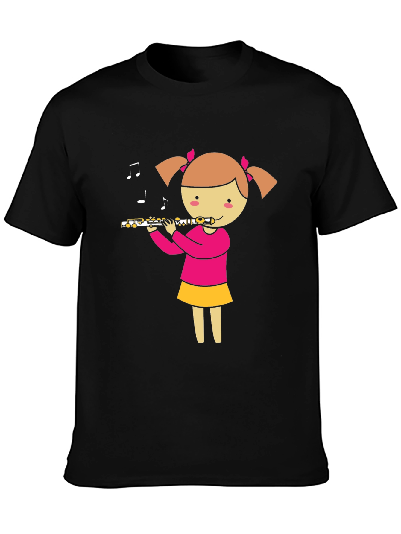 Camiseta Negra con Diseño de Niña Flautista