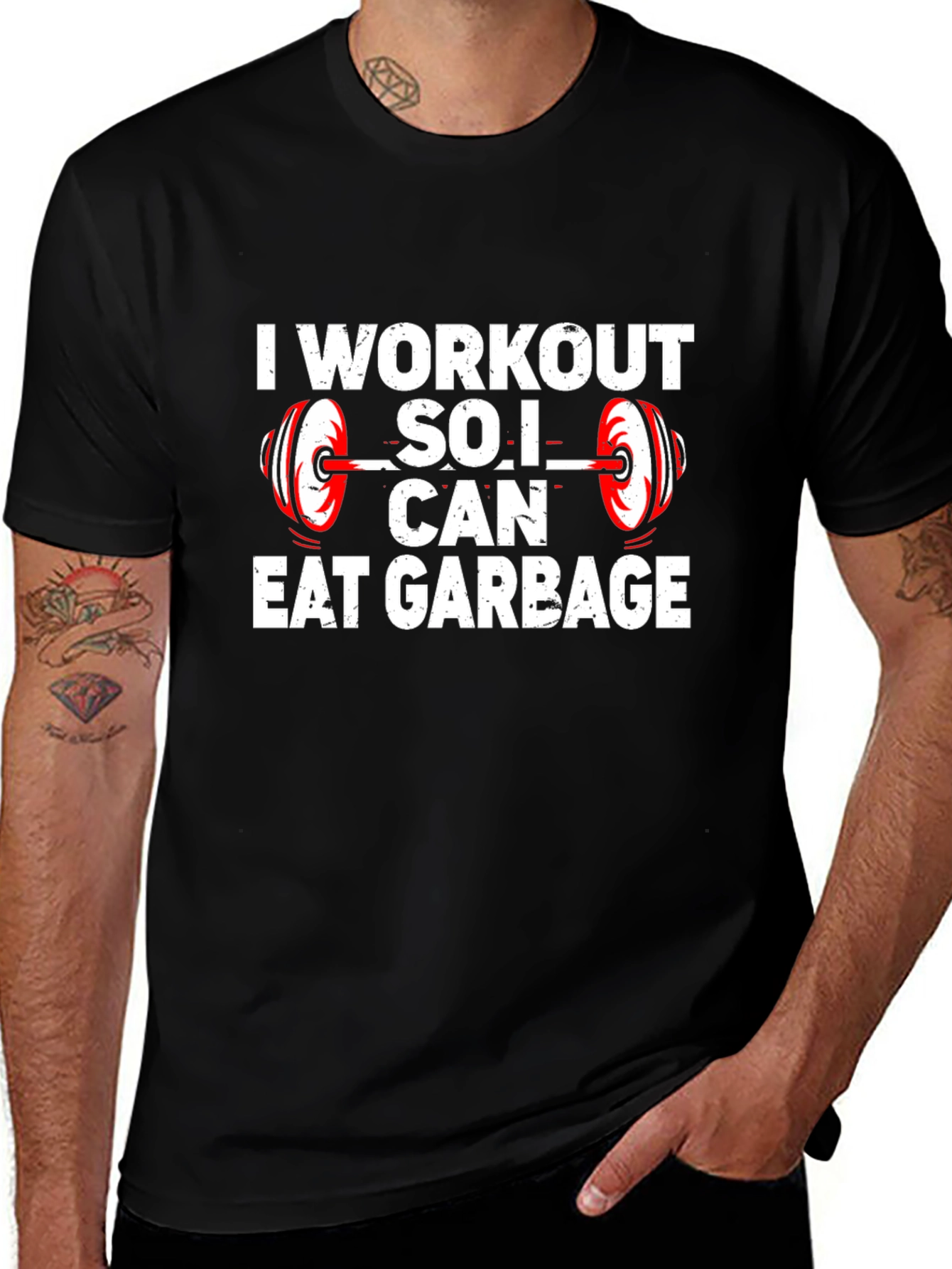 Camiseta Negra Gym: Entreno para Comer Basura