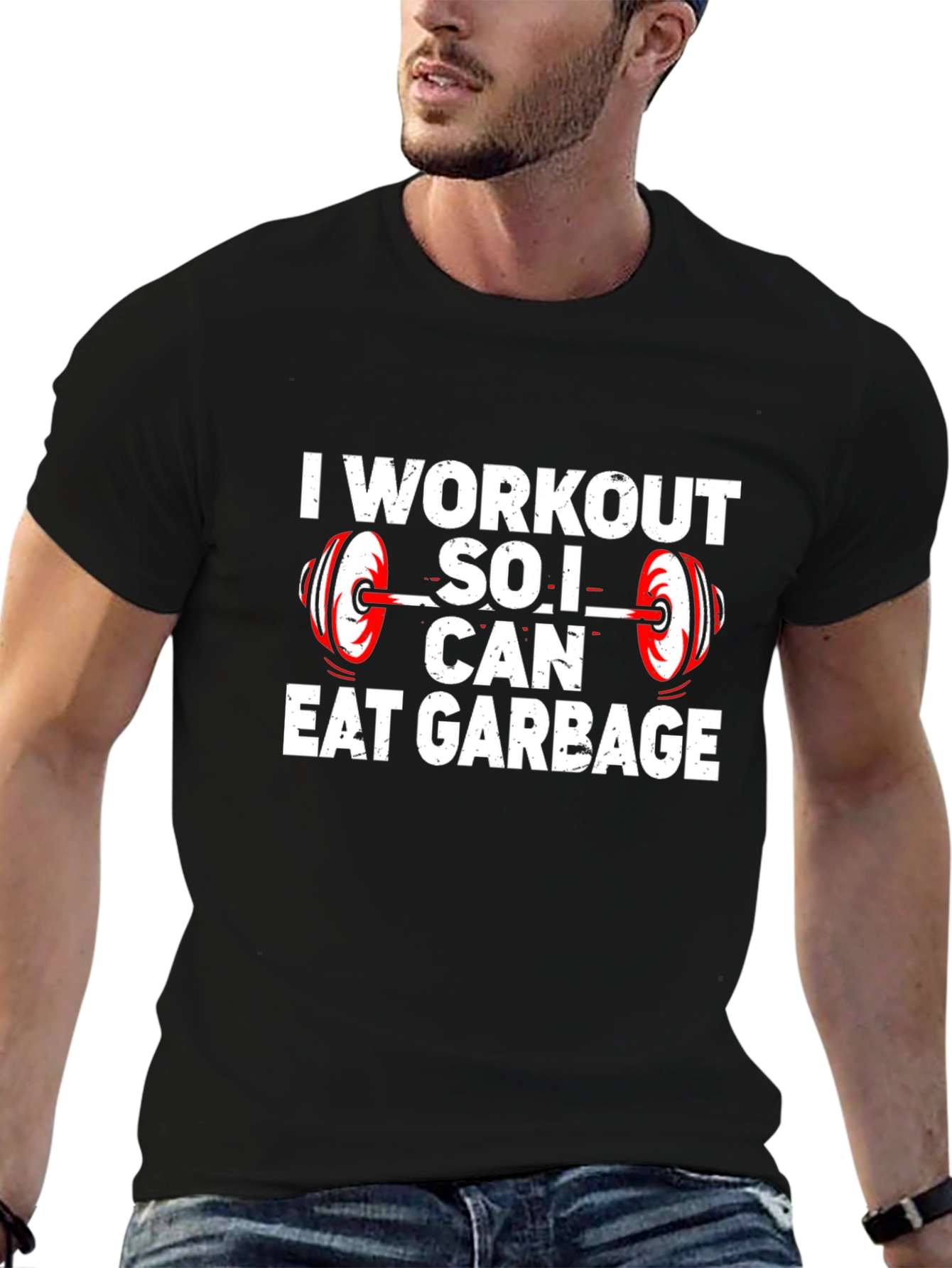 Camiseta Negra Gym: Entreno para Comer Basura