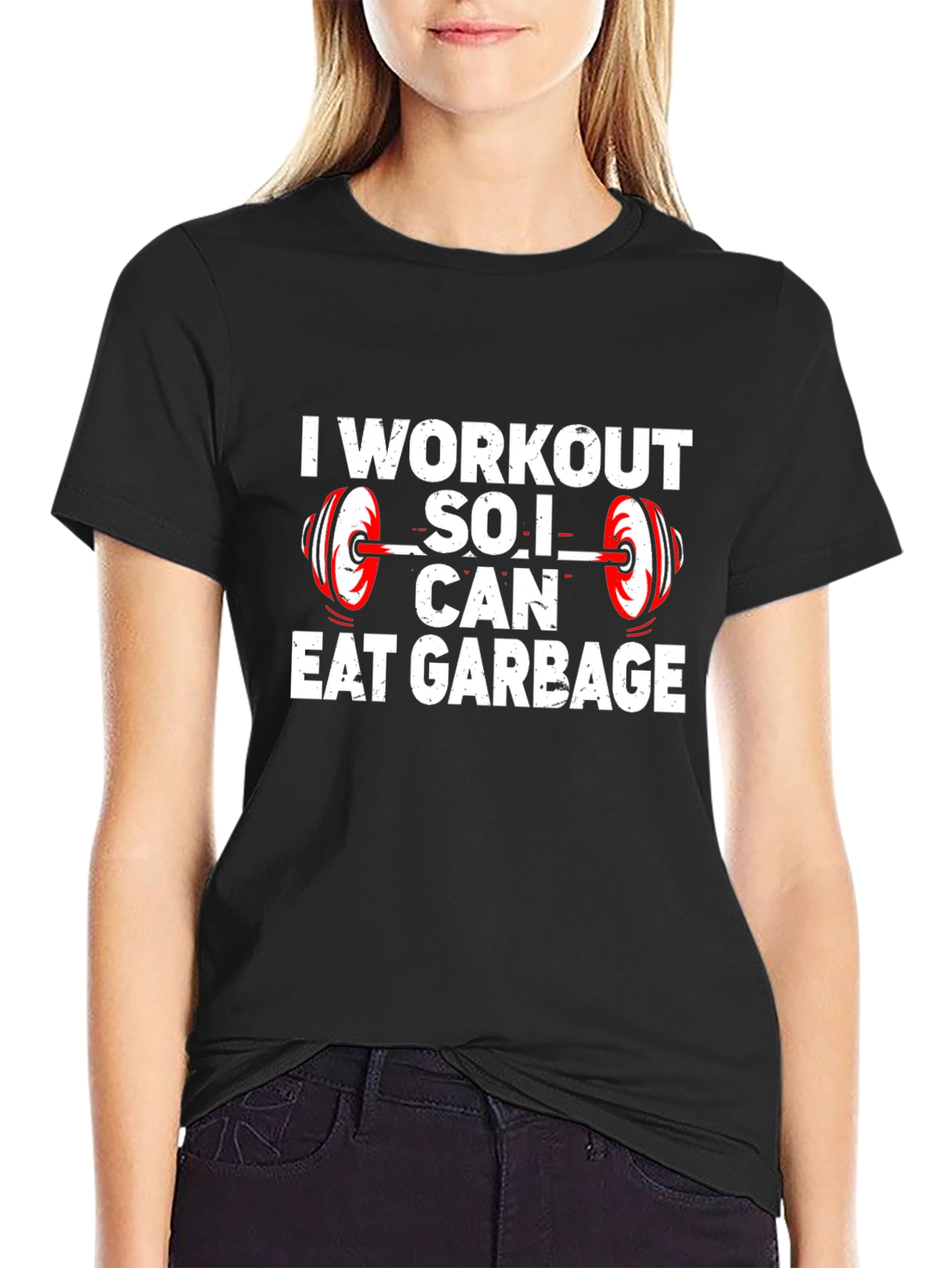 Camiseta Negra Gym: Entreno para Comer Basura