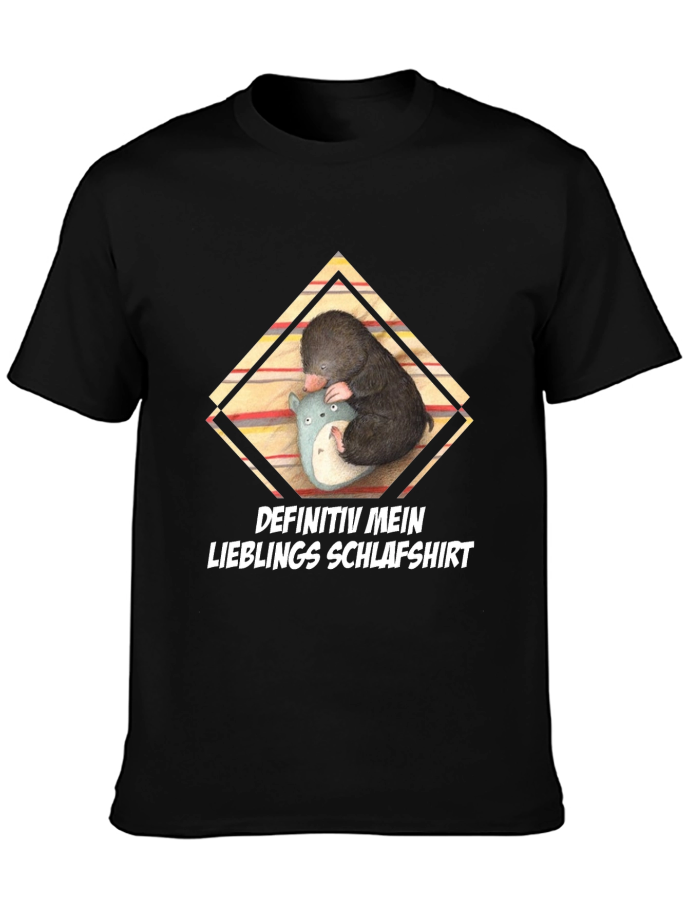 Camiseta Negra con Diseño de Topo Durmiendo