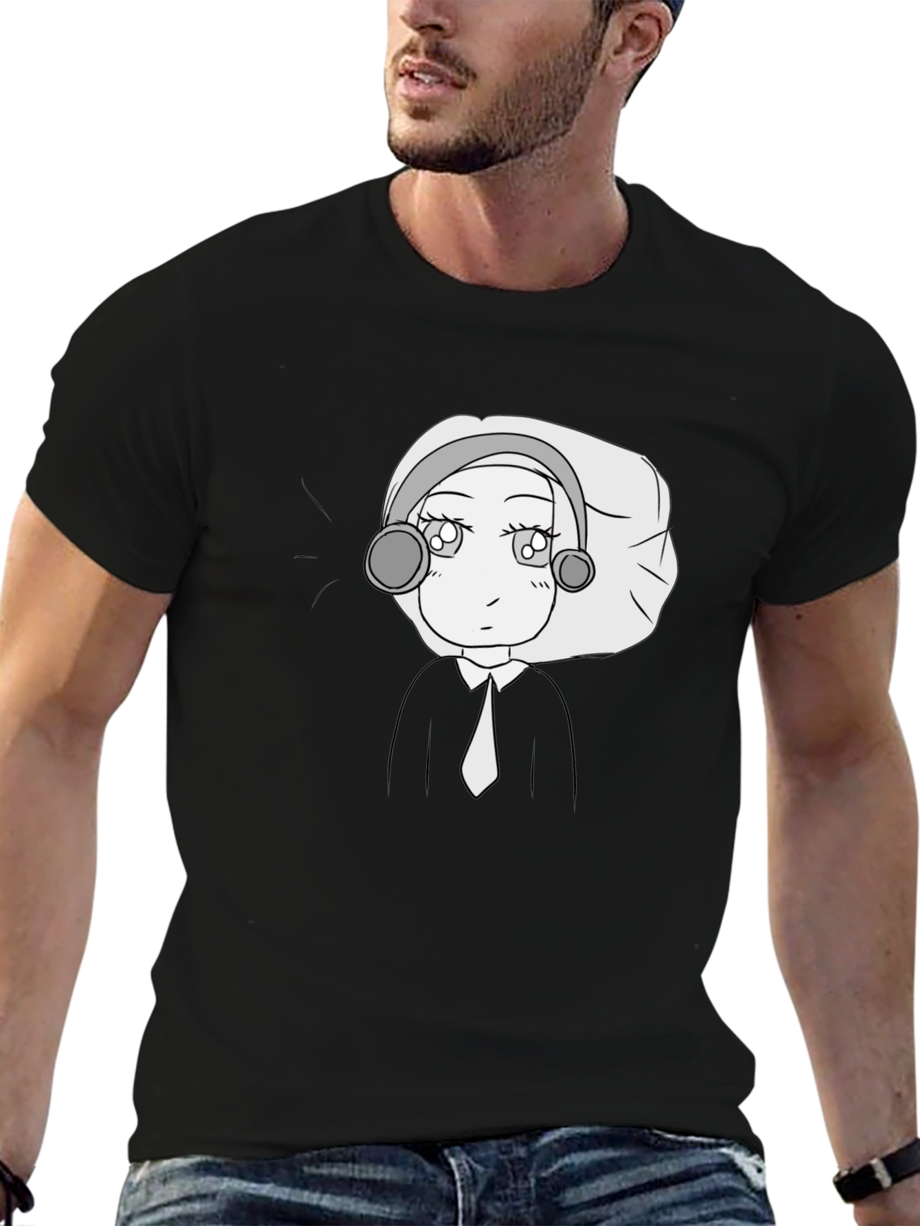 Camiseta Negra con Diseño Animado Elegante