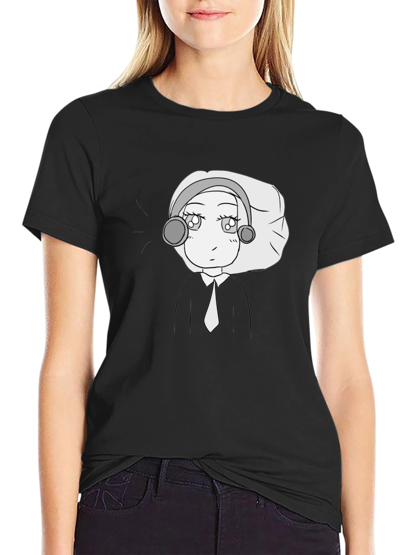 Camiseta Negra con Diseño Animado Elegante
