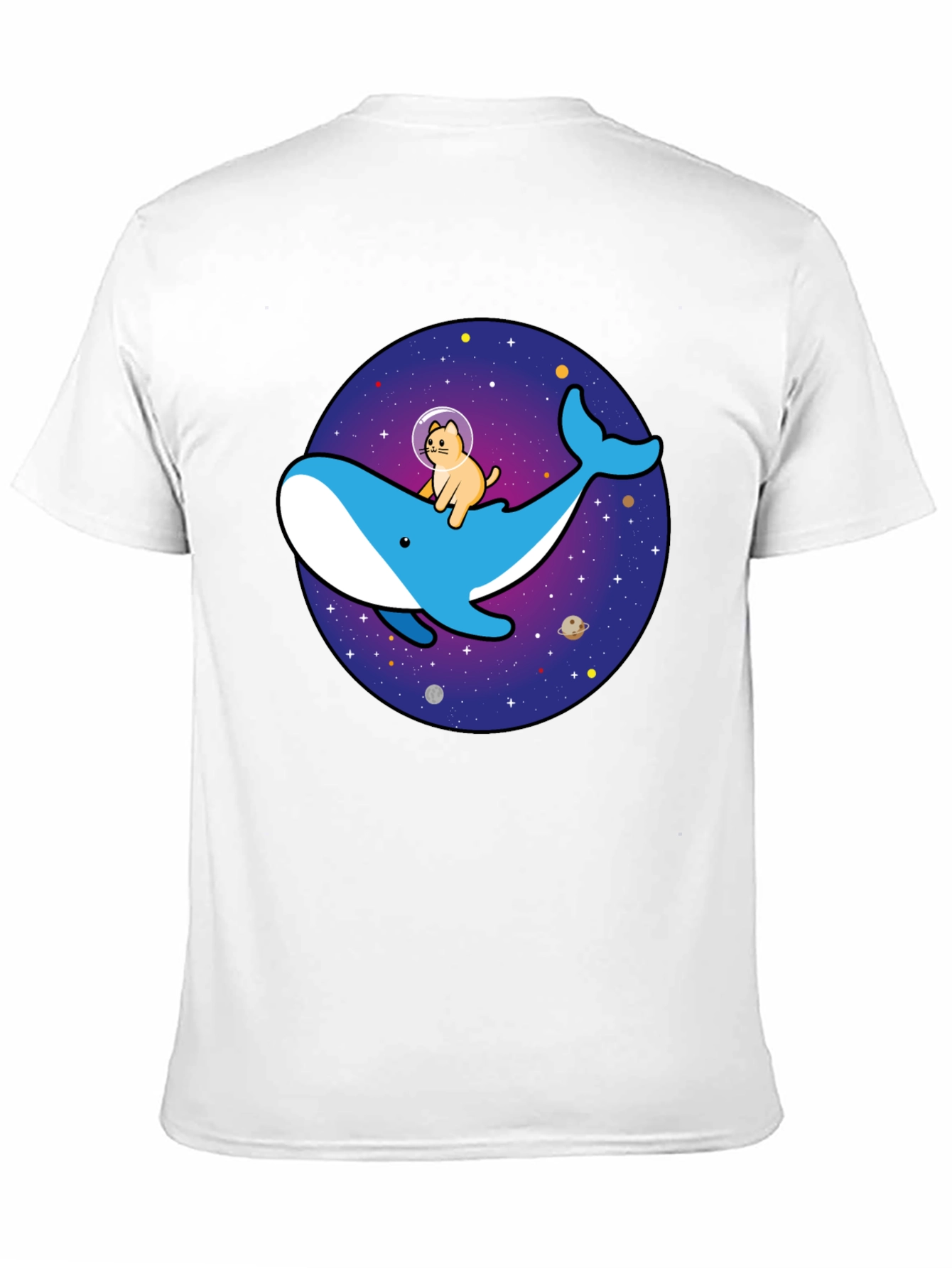 Camiseta Hombre Diseño Ballena Espacial y Gato Astronauta