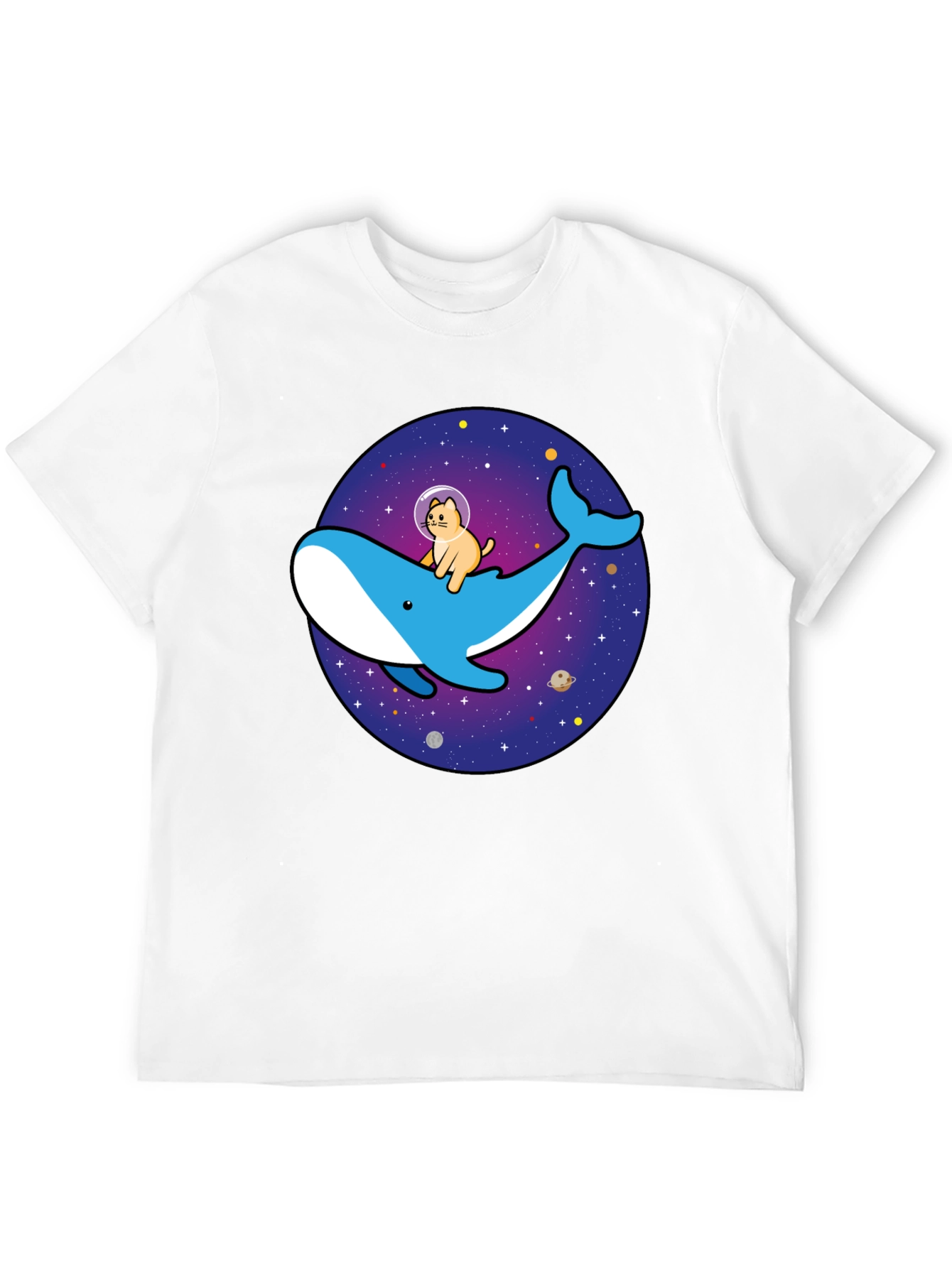 Camiseta Hombre Diseño Ballena Espacial y Gato Astronauta