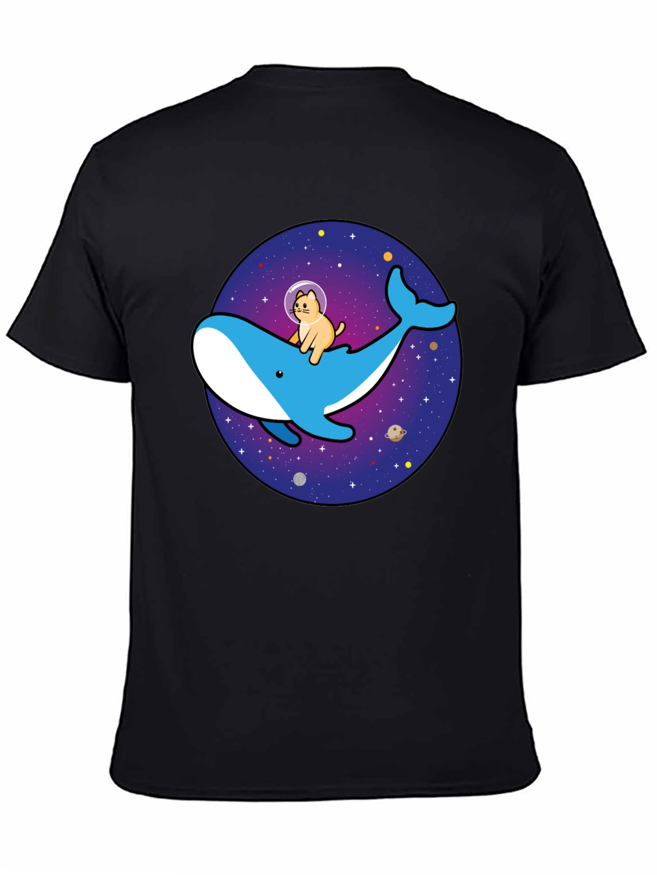 Camiseta Hombre Diseño Ballena Espacial y Gato Astronauta
