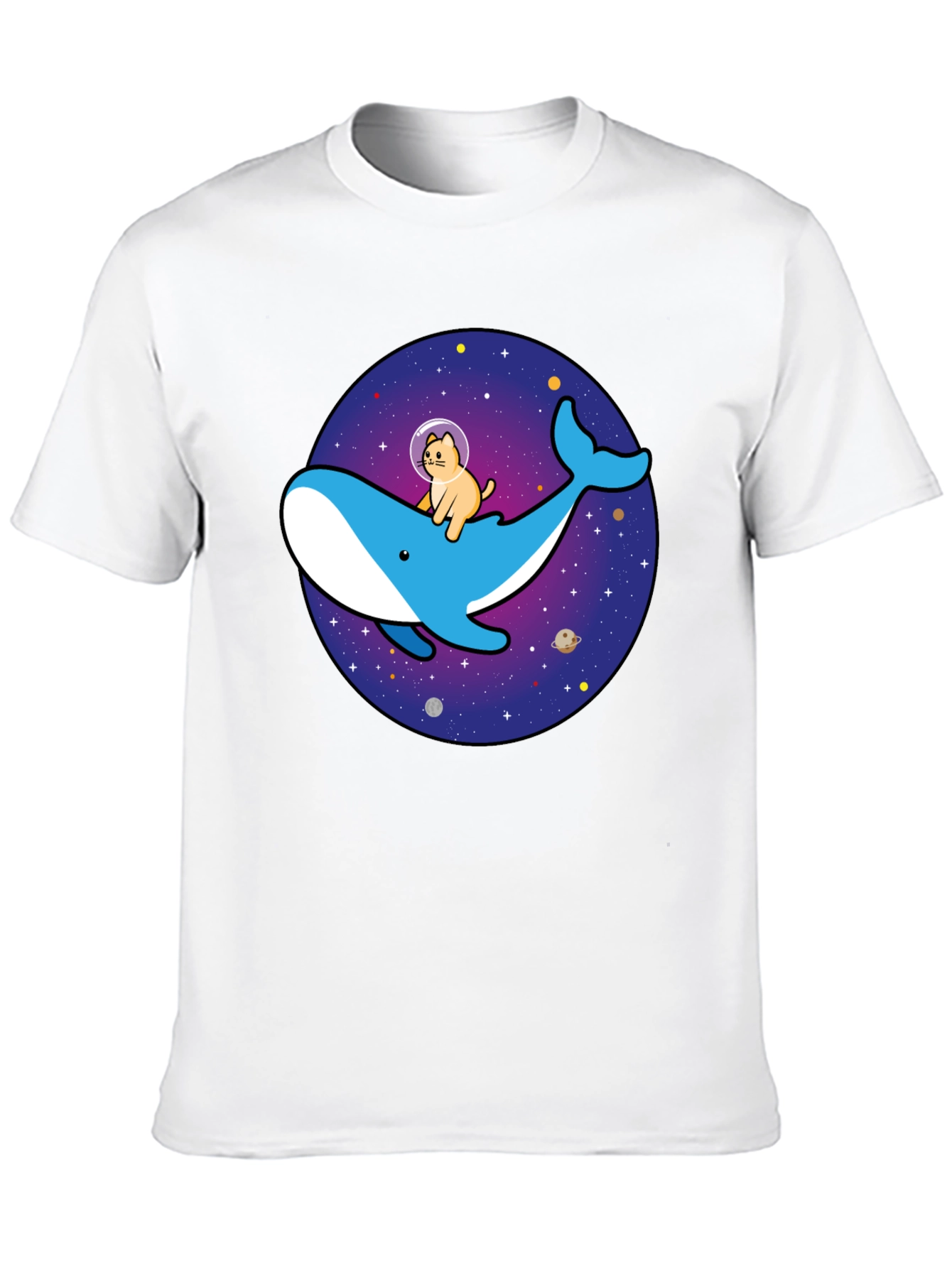 Camiseta Hombre Diseño Ballena Espacial y Gato Astronauta