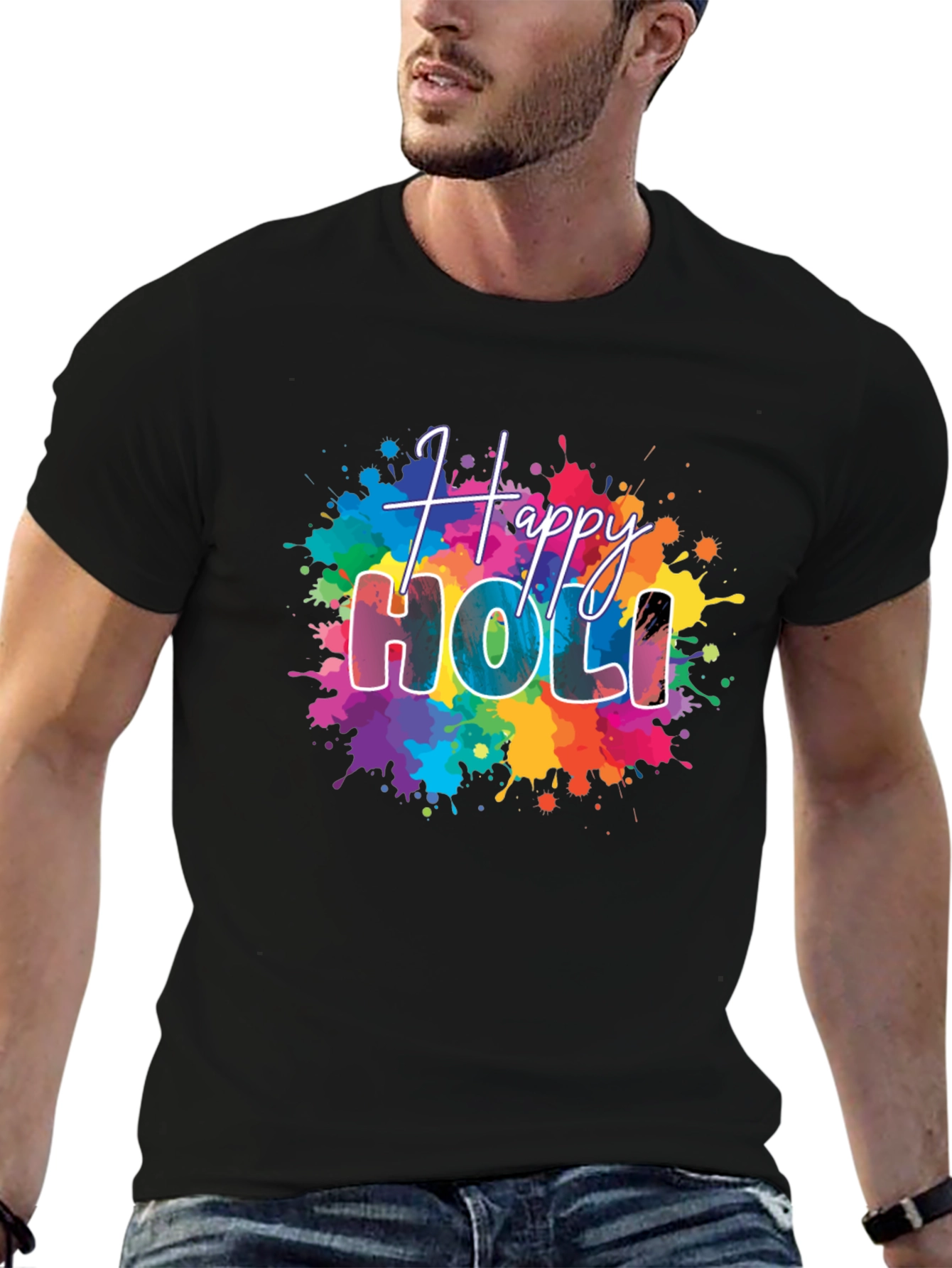 Camiseta Negra Happy Holi Estampada
