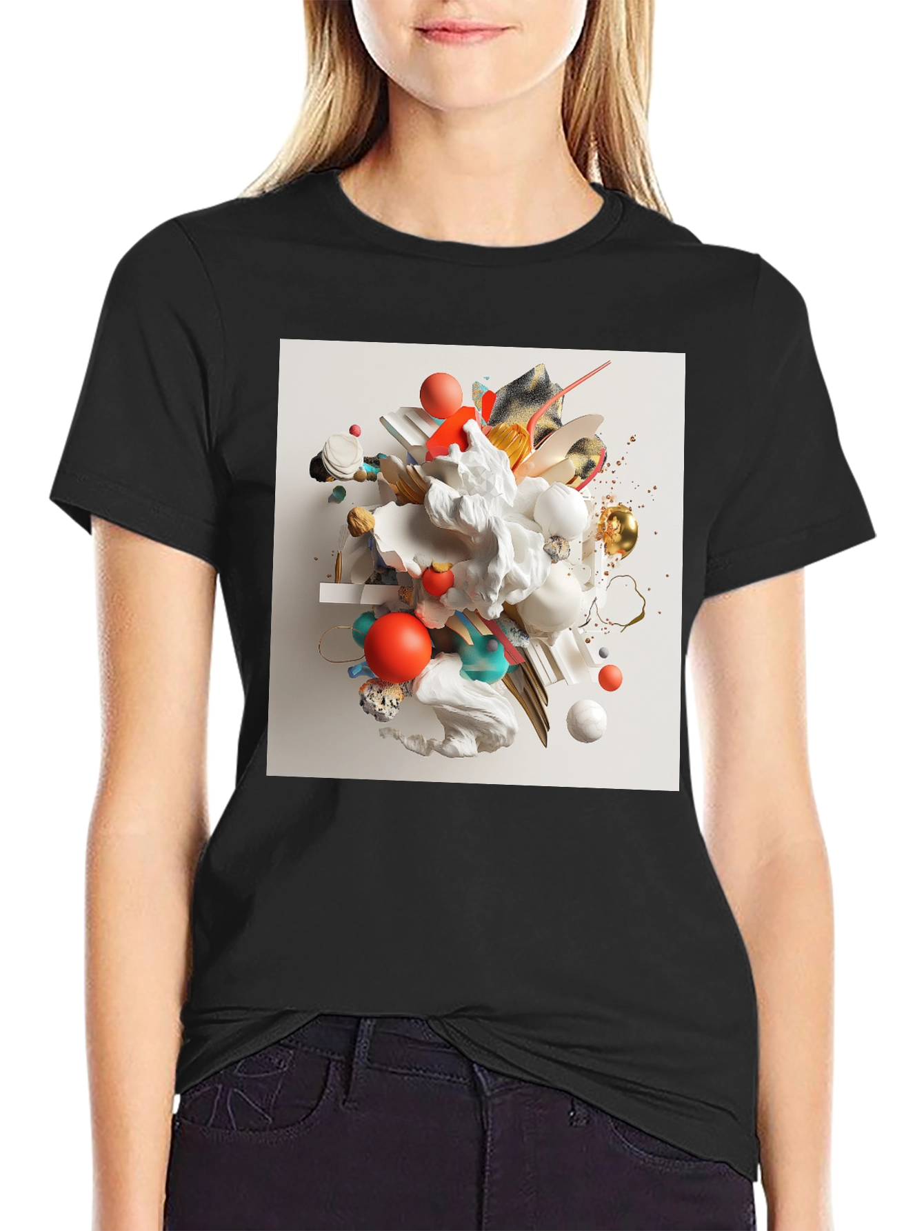 Camiseta Negra con Diseño Abstracto Moderno
