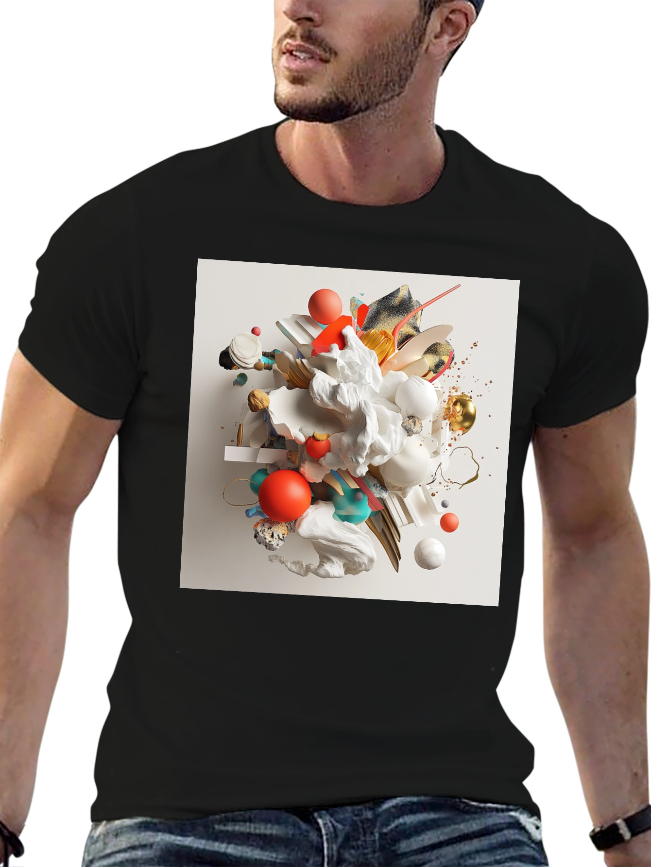 Camiseta Negra con Diseño Abstracto Moderno