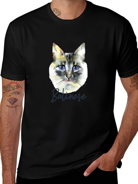 Camiseta Negra con Diseño de Gato Balinés