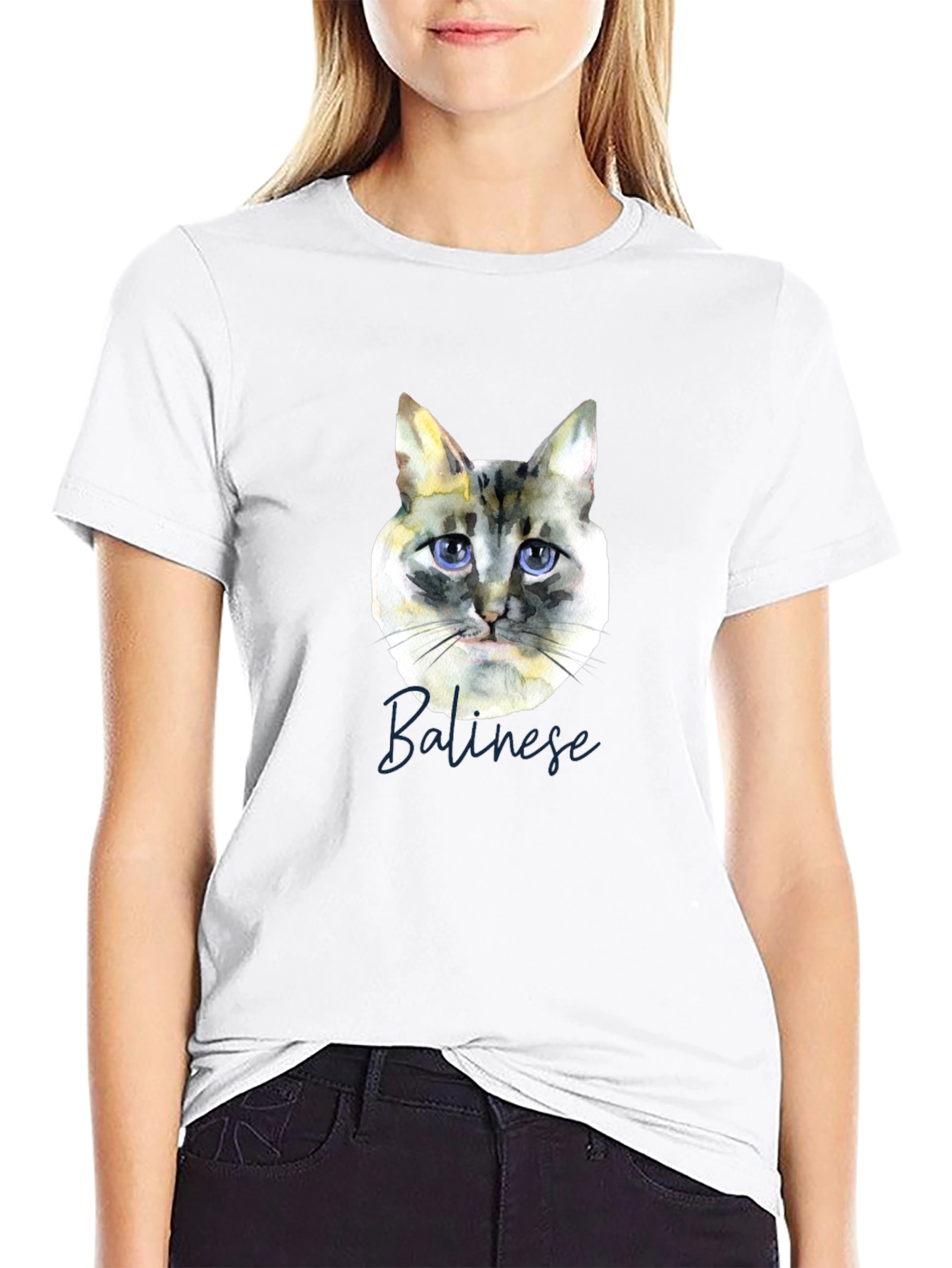 Camiseta Negra con Diseño de Gato Balinés