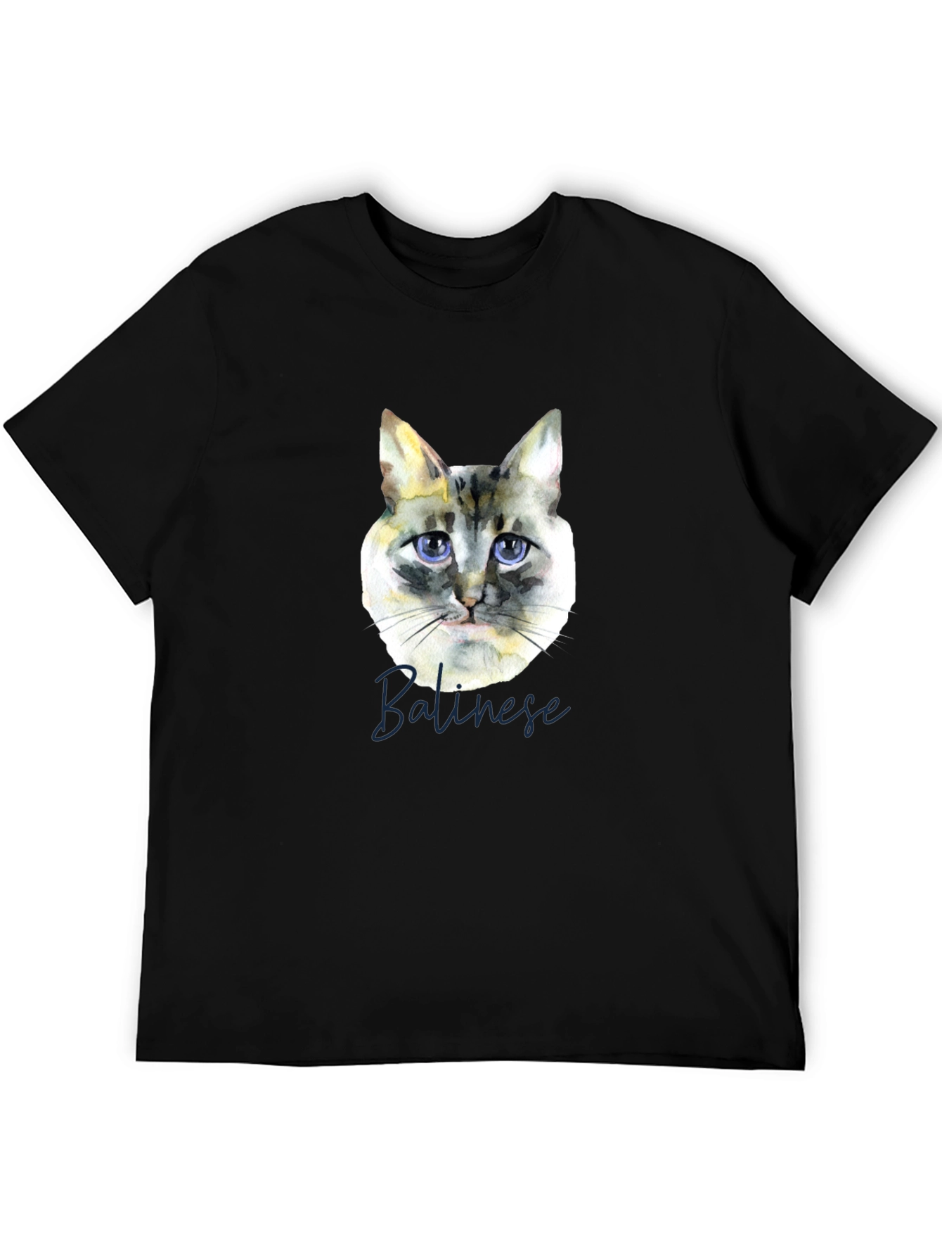 Camiseta Negra con Diseño de Gato Balinés