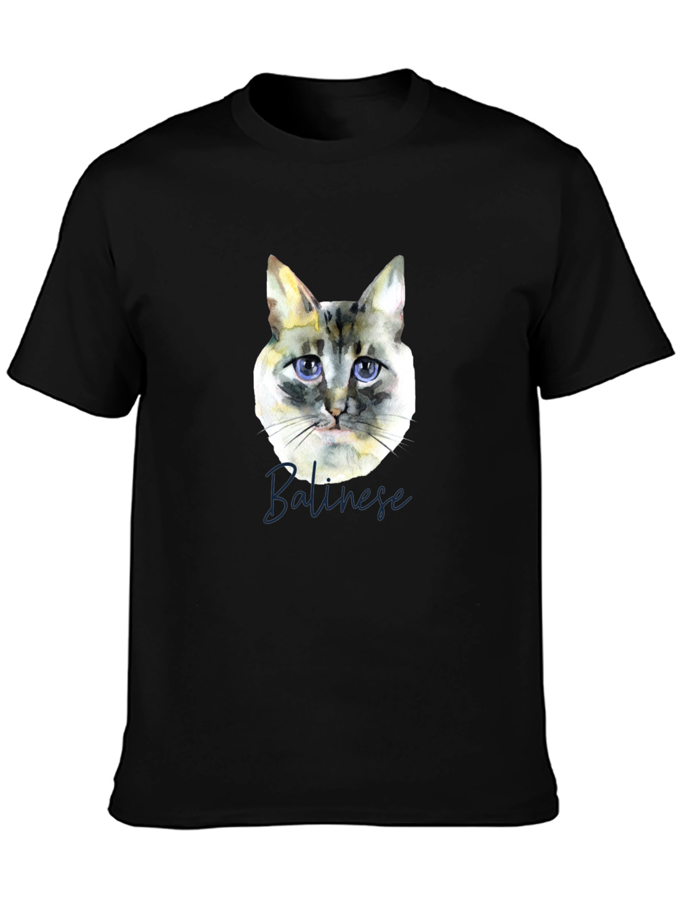 Camiseta Negra con Diseño de Gato Balinés