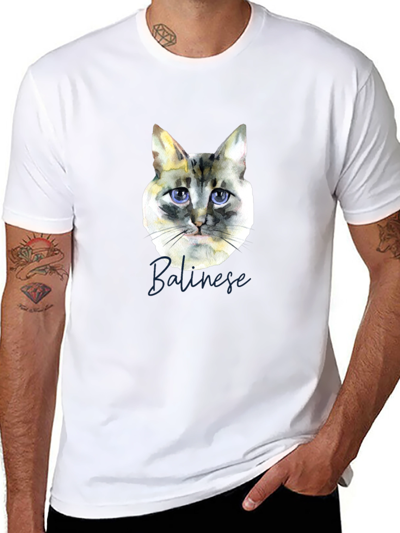Camiseta Negra con Diseño de Gato Balinés