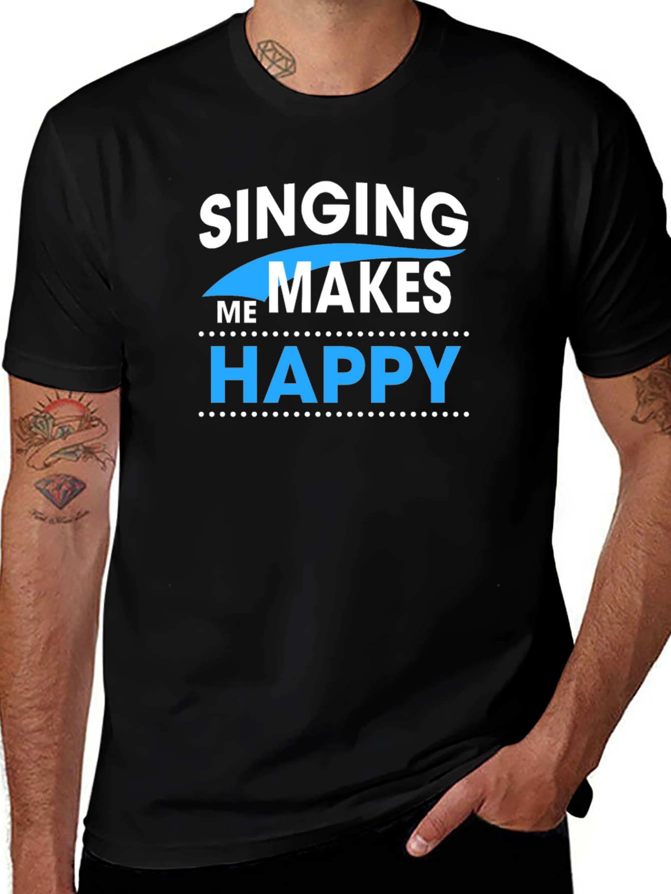 Camiseta Negra con Diseño de Cantar me Hace Feliz