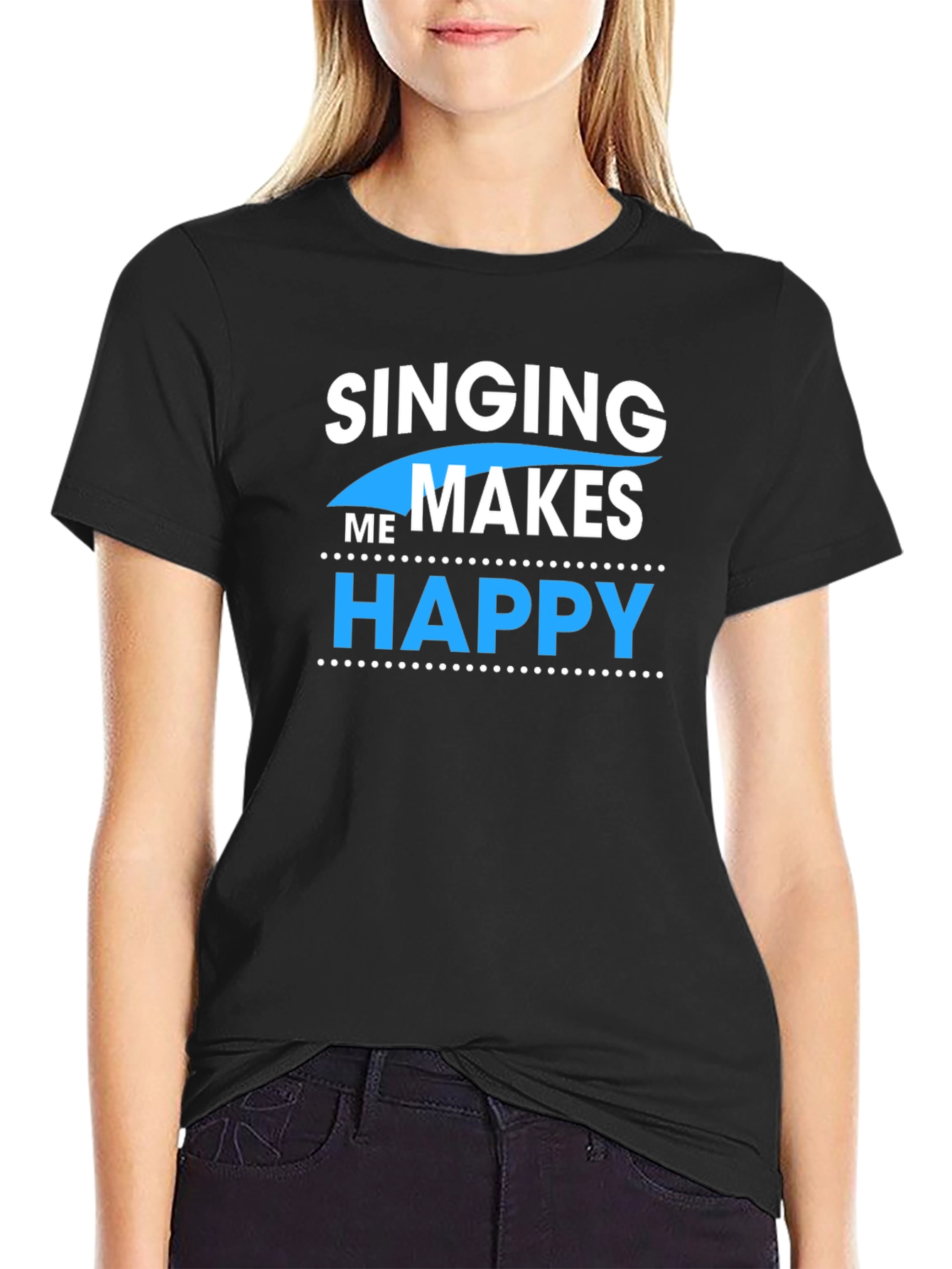 Camiseta Negra con Diseño de Cantar me Hace Feliz