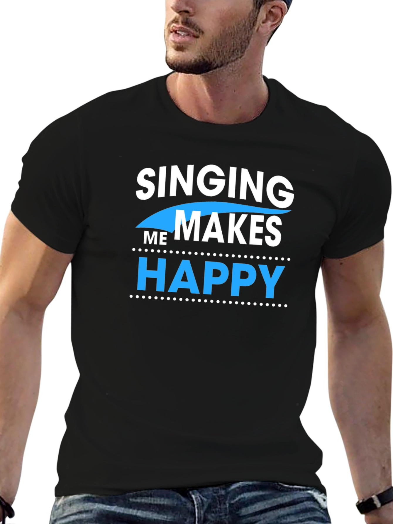 Camiseta Negra con Diseño de Cantar me Hace Feliz