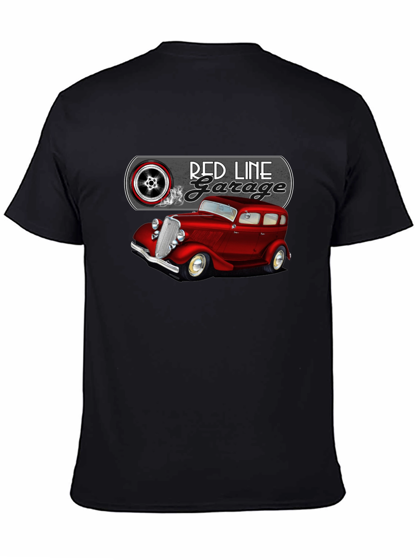 Camiseta Negra Red Line Garage Coche Clásico