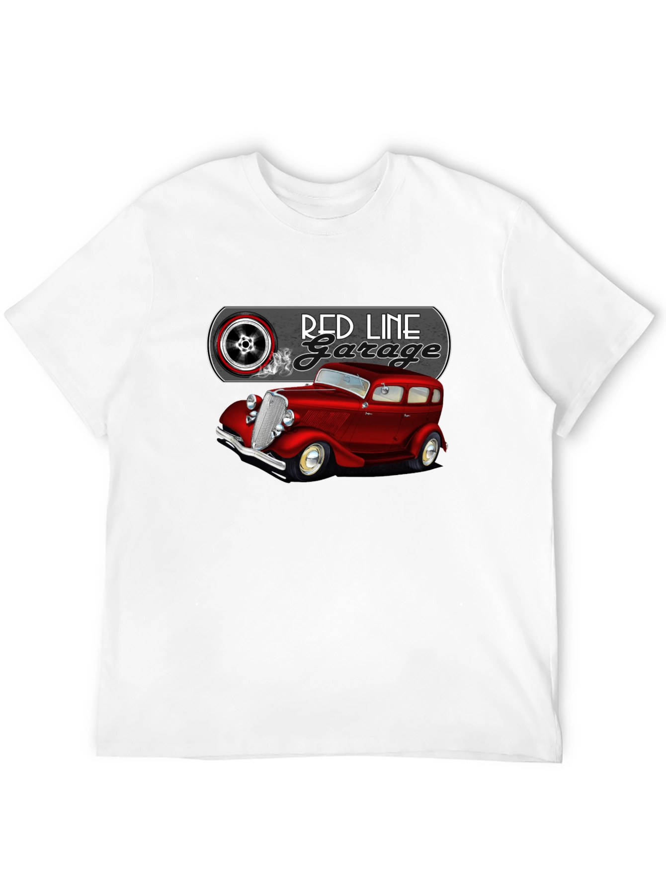 Camiseta Negra Red Line Garage Coche Clásico