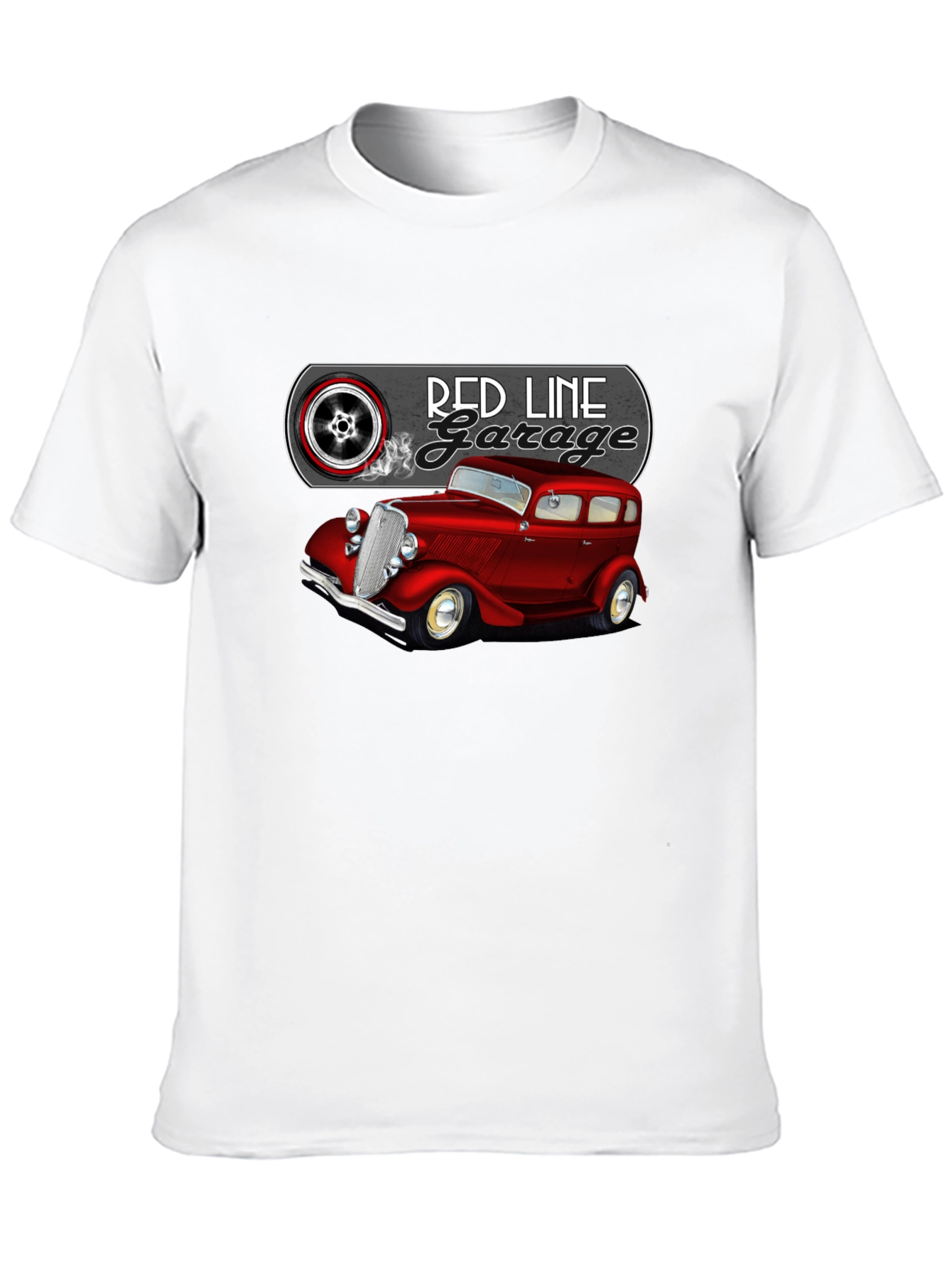 Camiseta Negra Red Line Garage Coche Clásico