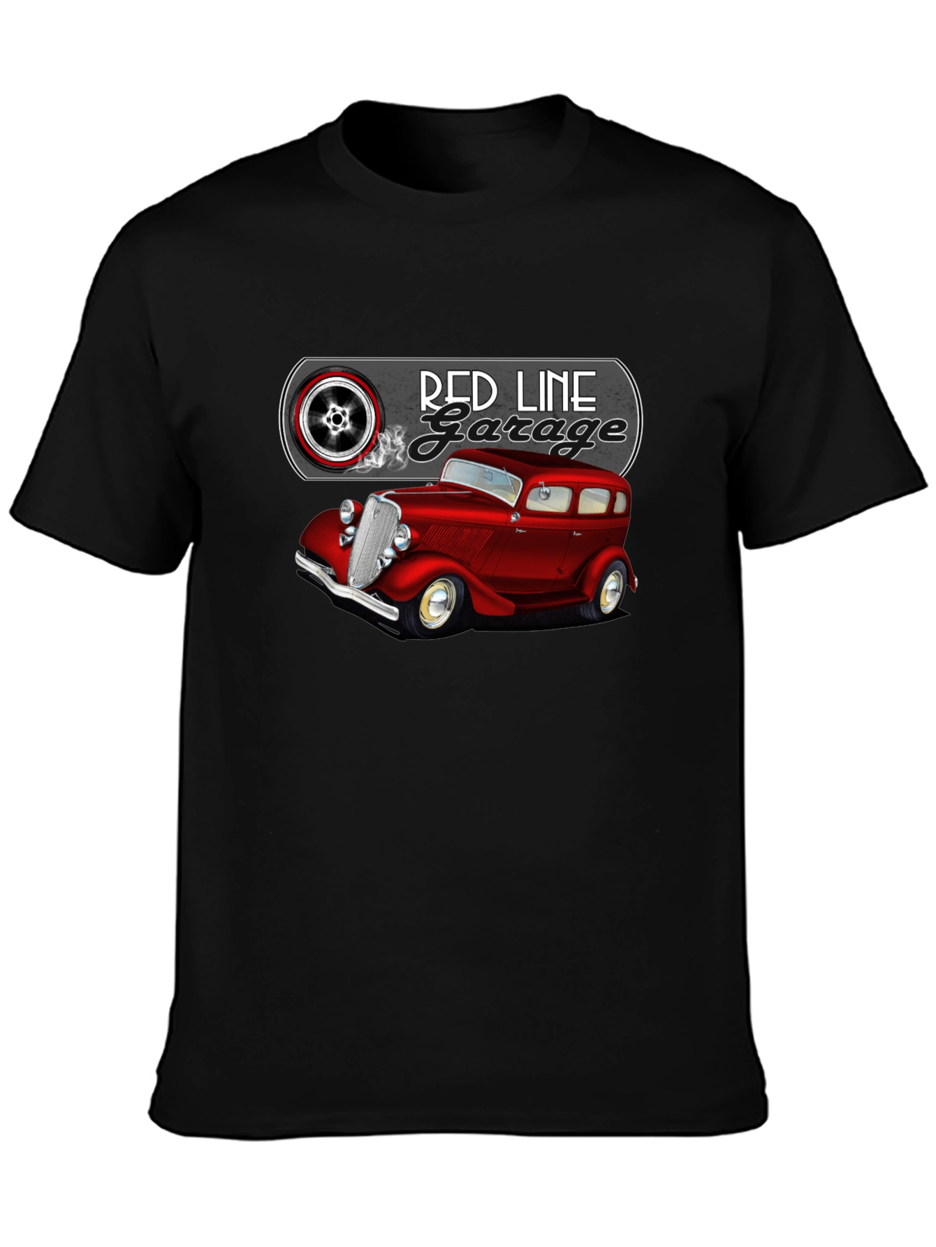 Camiseta Negra Red Line Garage Coche Clásico