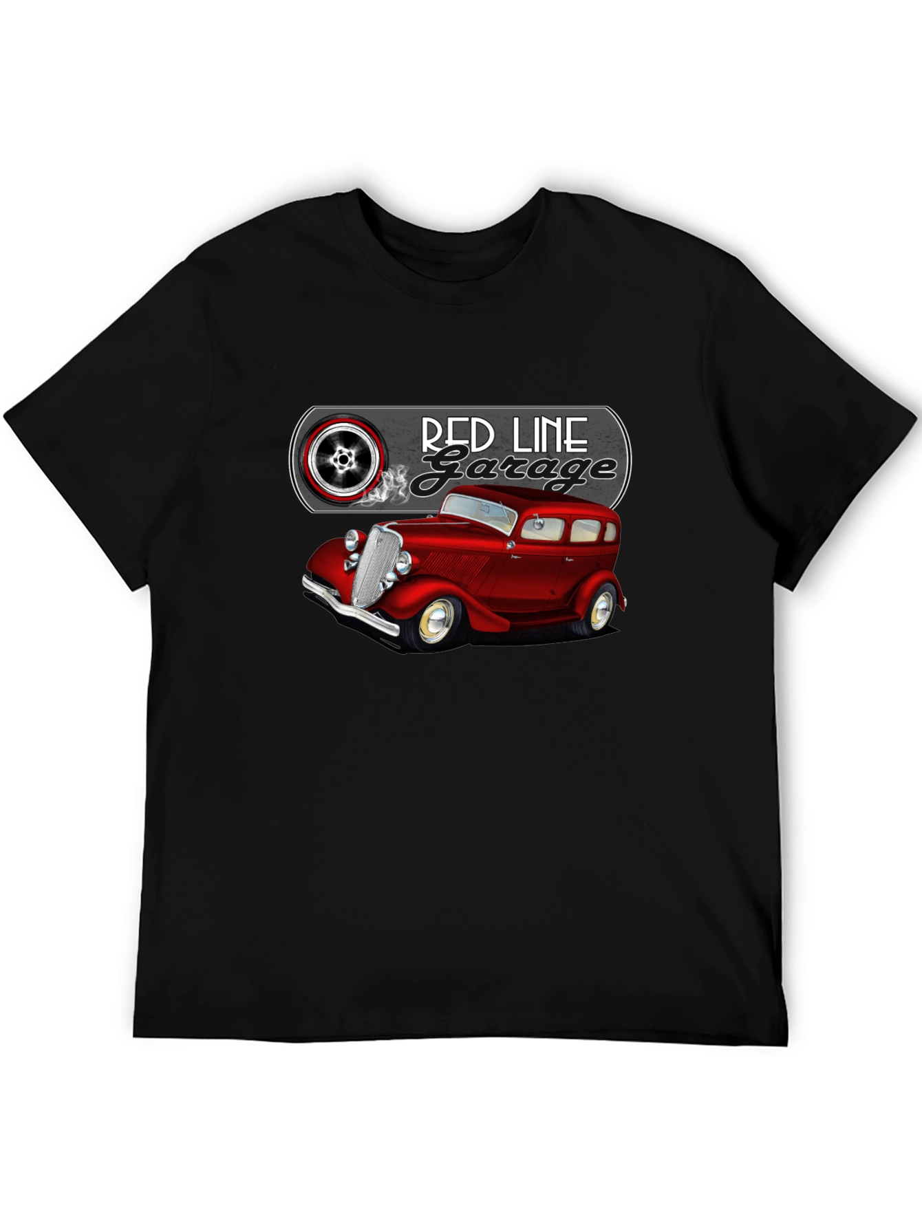 Camiseta Negra Red Line Garage Coche Clásico