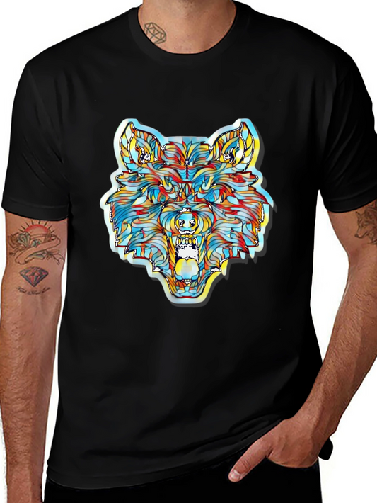 Camiseta Negra con Diseño de Lobo Psicodélico