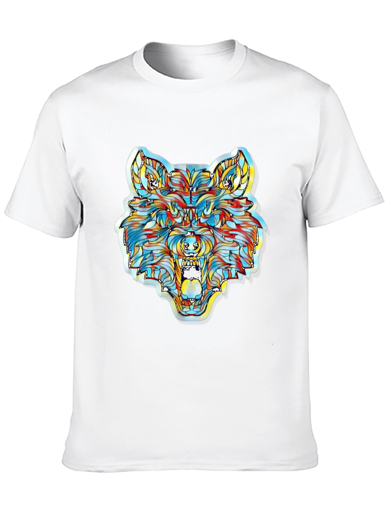 Camiseta Negra con Diseño de Lobo Psicodélico