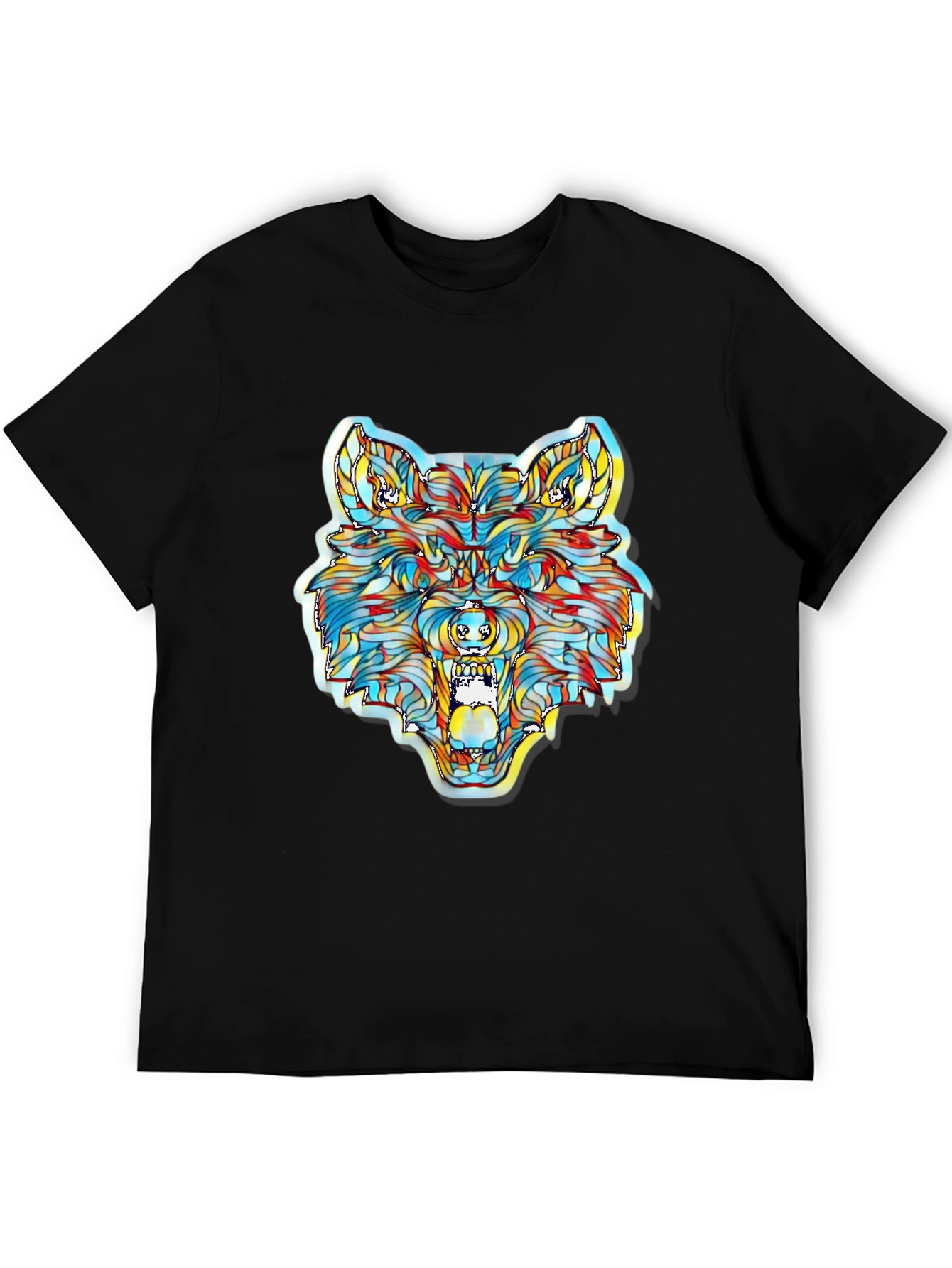 Camiseta Negra con Diseño de Lobo Psicodélico